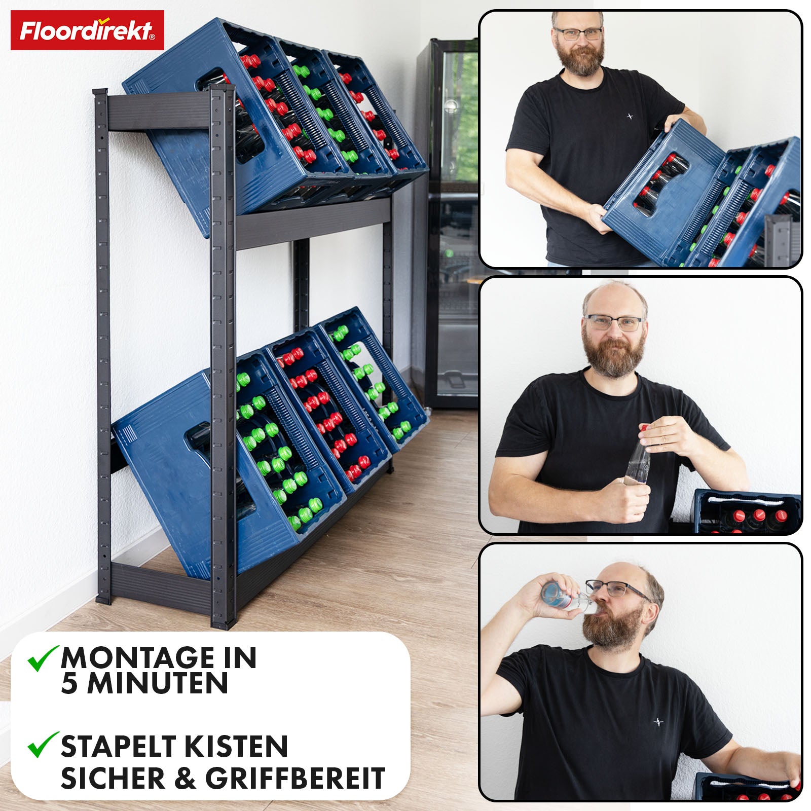 Bottle crate rack | Osaka | Powder-coated steel drinks crate rack for 3 to 9 crates