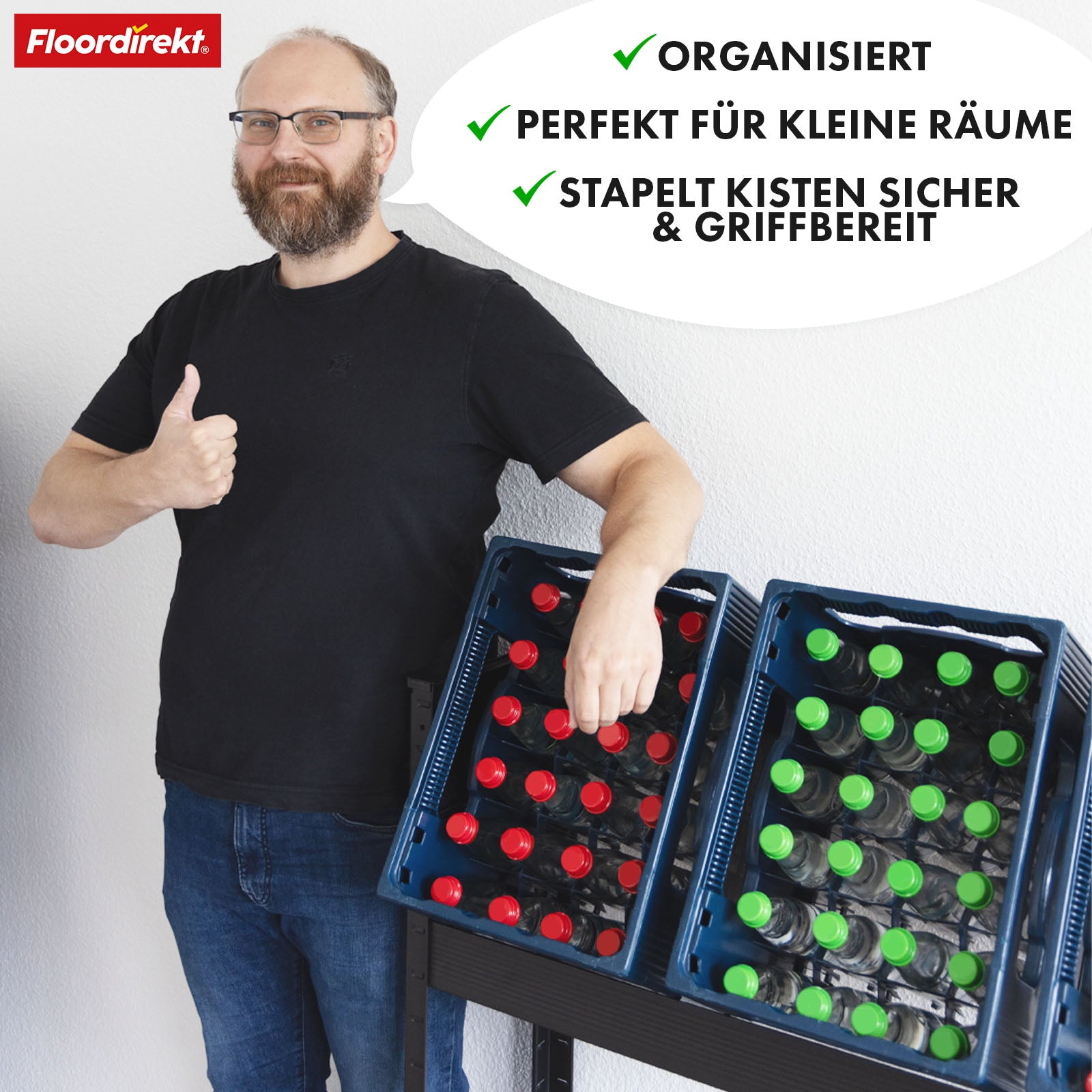 Bottle crate rack | Osaka | Powder-coated steel drinks crate rack for 3 to 9 crates