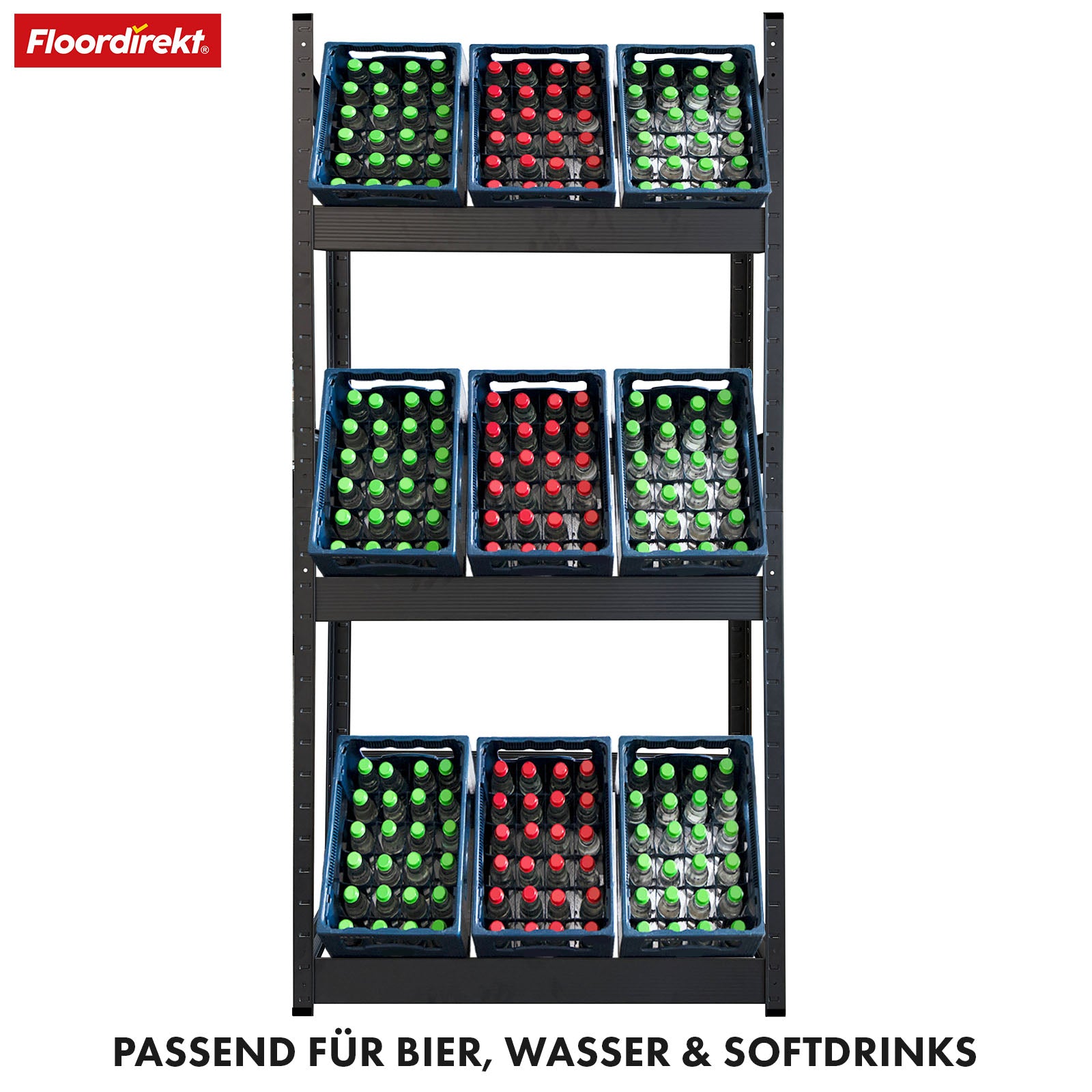 Bottle crate rack | Osaka | Powder-coated steel drinks crate rack for 3 to 9 crates
