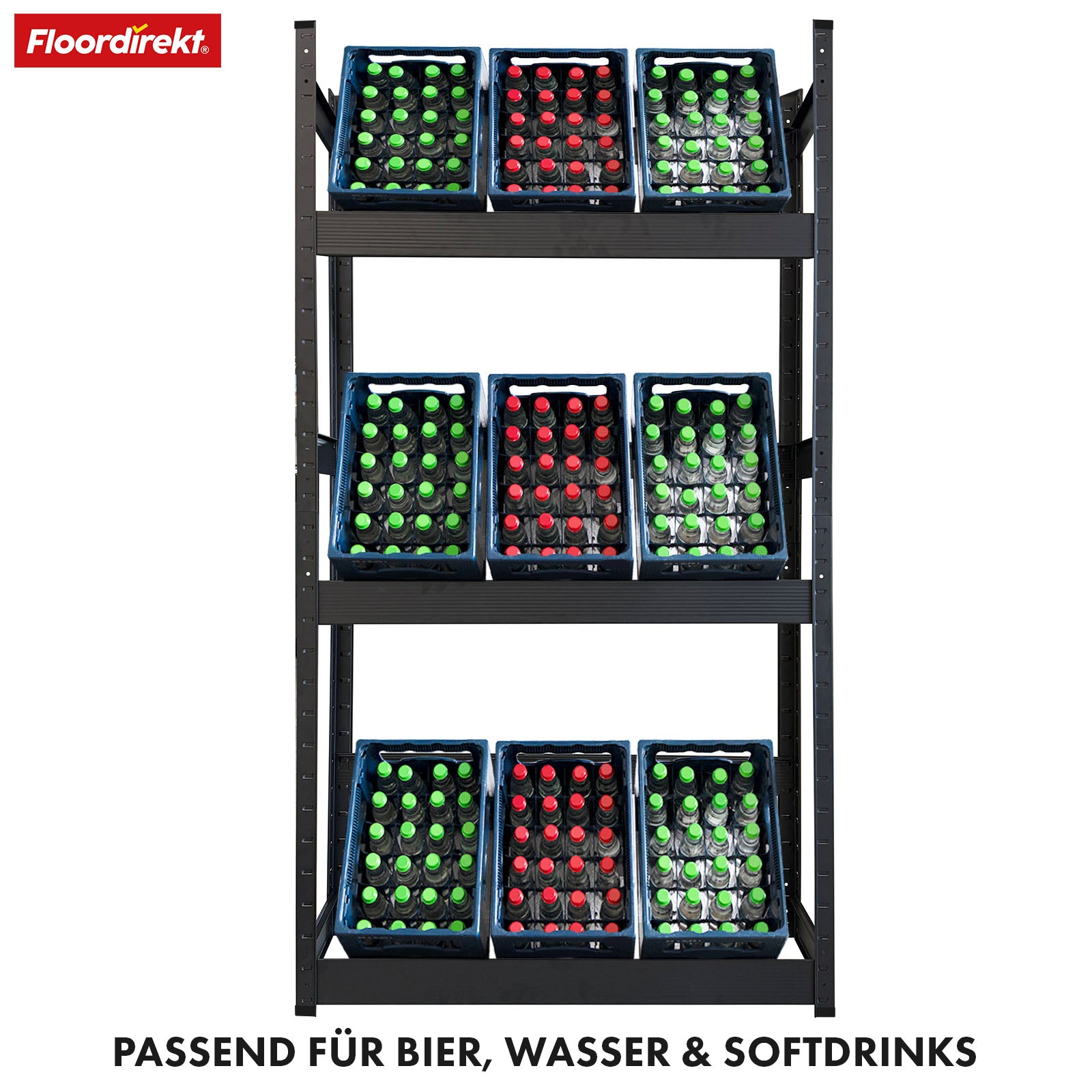 Bottle crate rack | Osaka | Powder-coated steel drinks crate rack for 3 to 9 crates
