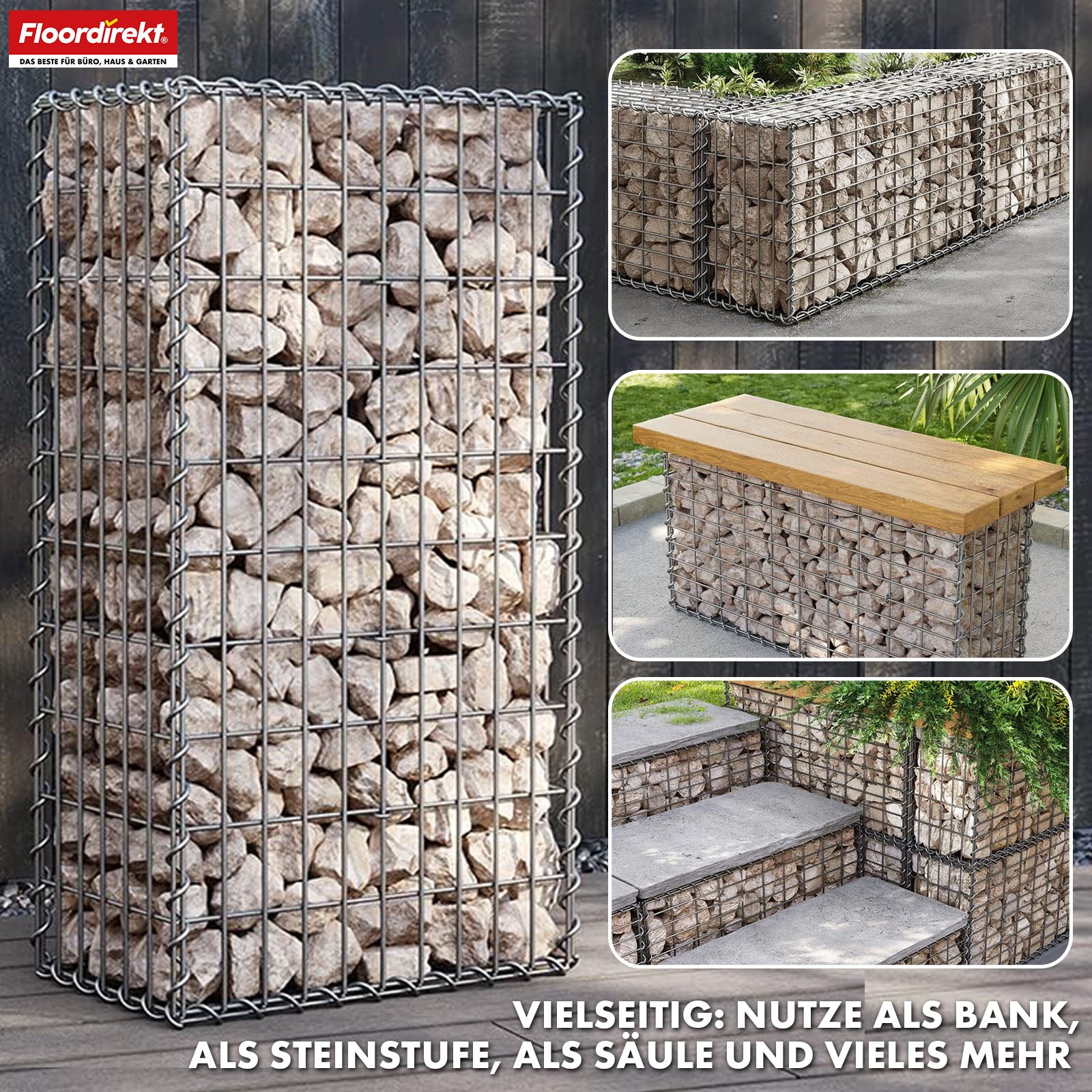 Gabion basket | Lenox | Galvanised steel basket for decorative privacy screens and garden projects