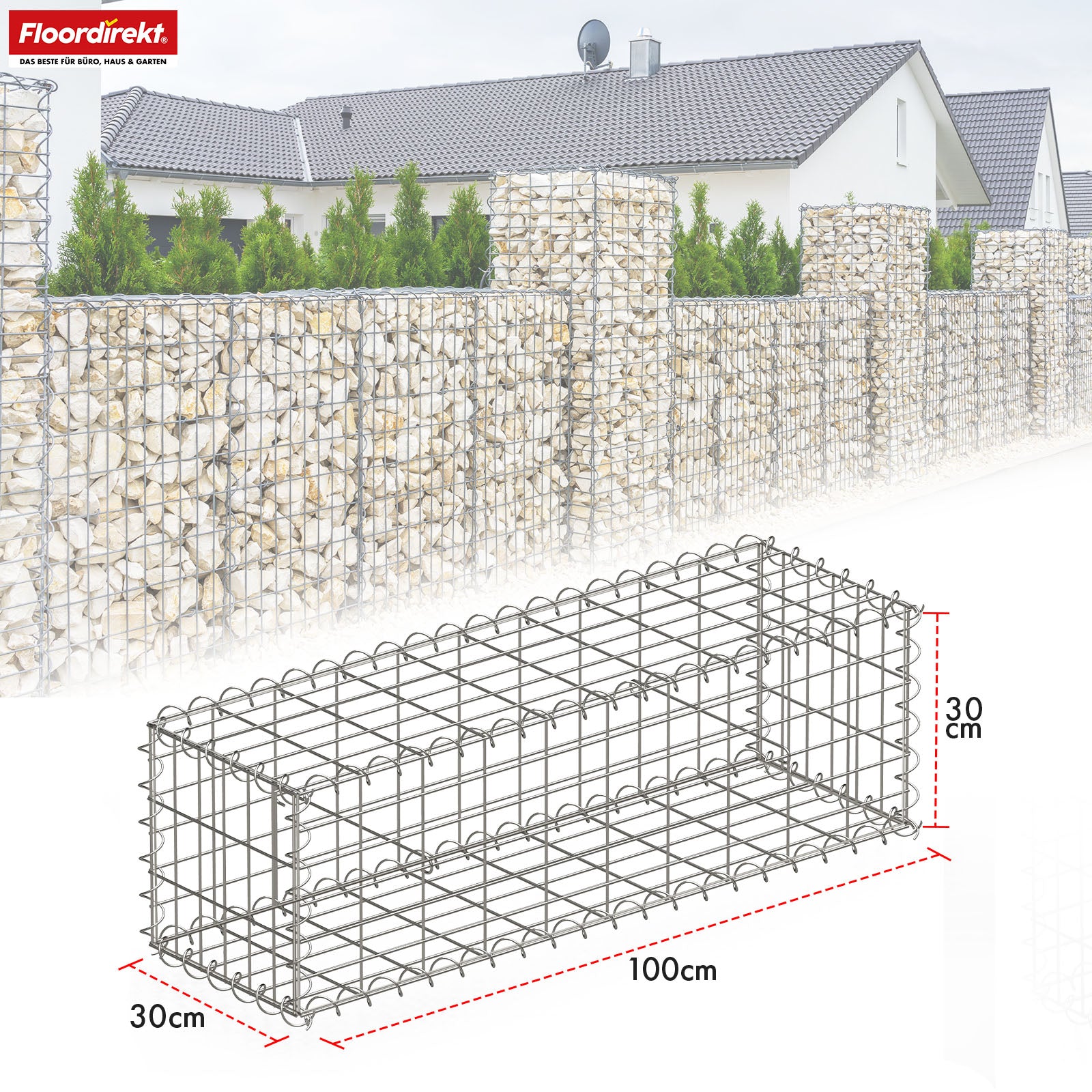 Gabion basket | Lenox | Galvanised steel basket for decorative privacy screens and garden projects