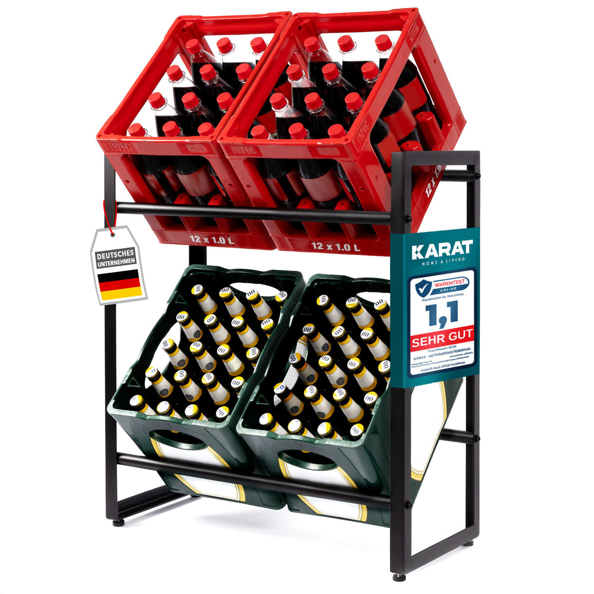 Bottle Crate Stand  Kenji | Robust storage shelf for office, kitchen, garage or hallway | Black | Available in 2 sizes