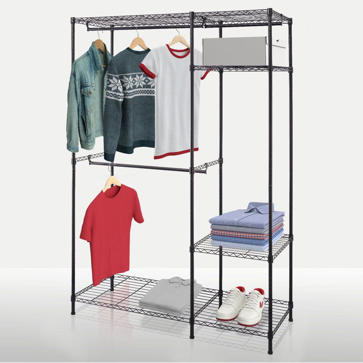 Wardrobe | Edward | Open clothes rack made of powder-coated steel with clothes rails and adjustable shelves