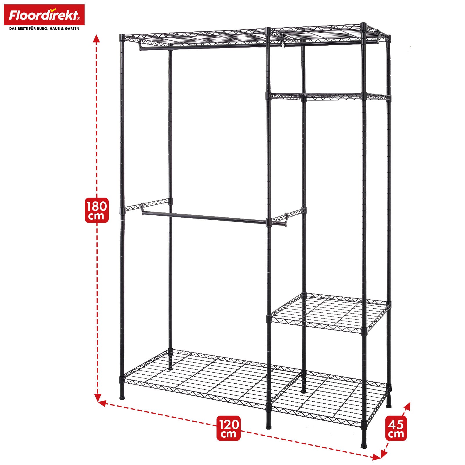 Wardrobe | Edward | Open clothes rack made of powder-coated steel with clothes rails and adjustable shelves