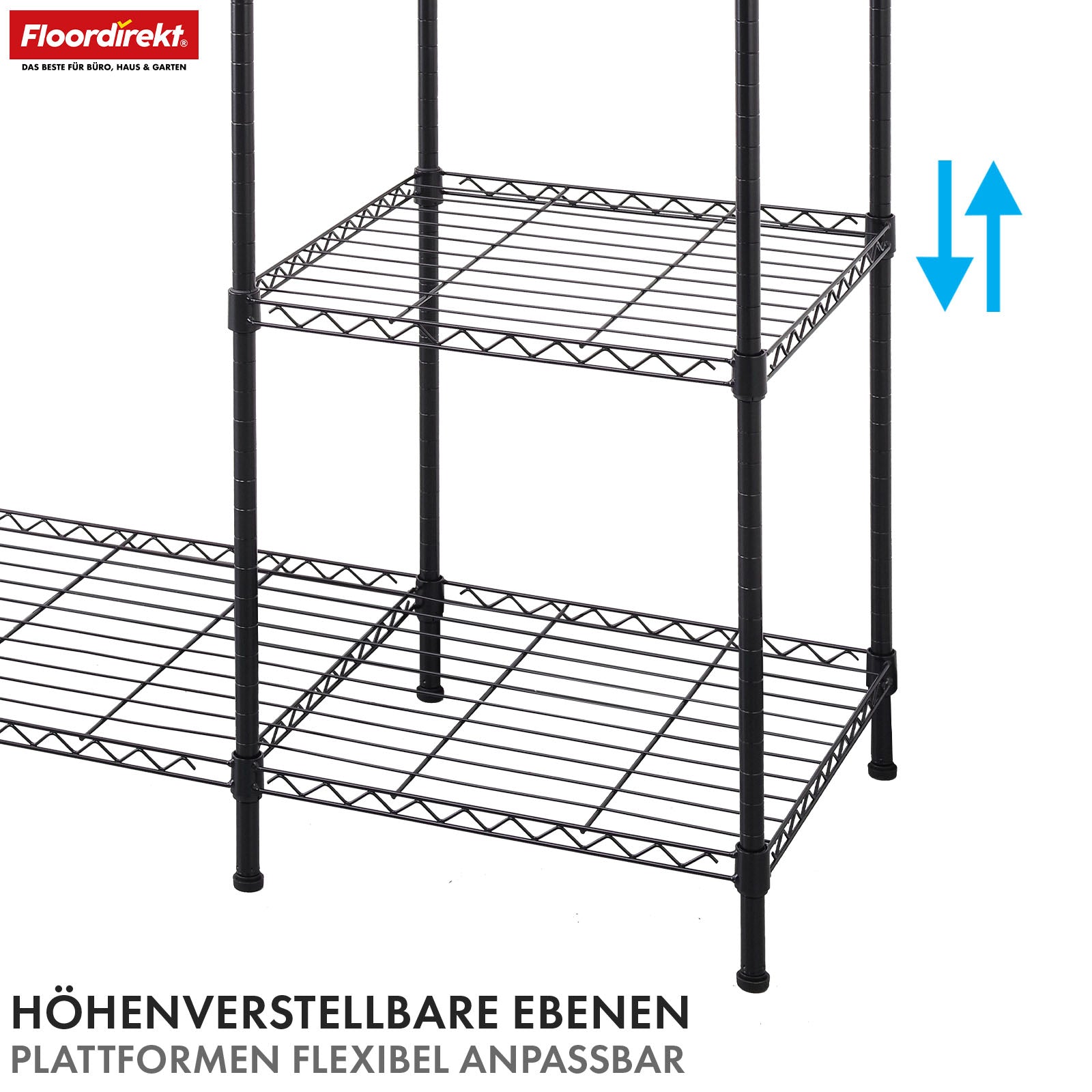 Wardrobe | Edward | Open clothes rack made of powder-coated steel with clothes rails and adjustable shelves