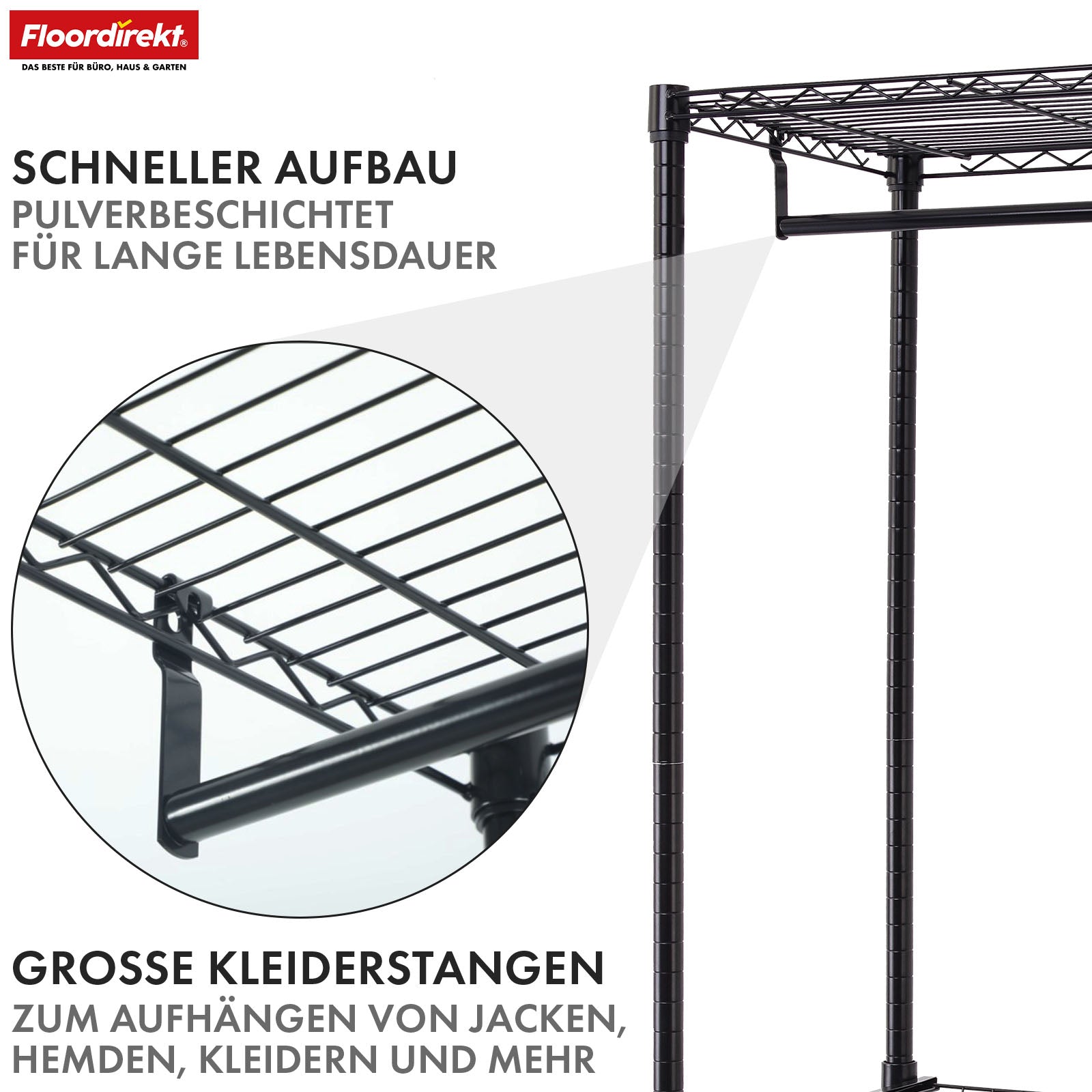 Wardrobe | Edward | Open clothes rack made of powder-coated steel with clothes rails and adjustable shelves