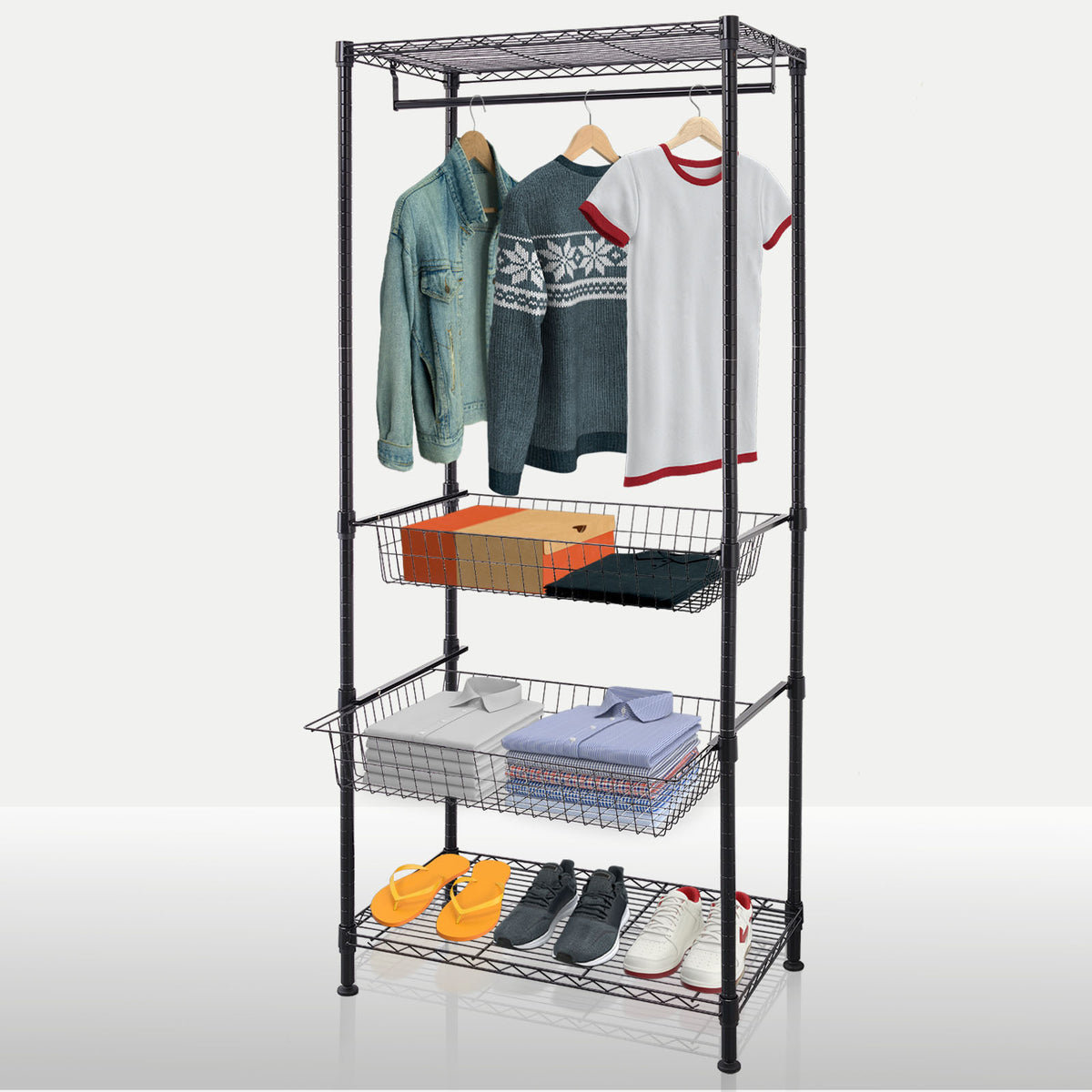Wardrobe | Harold | Open coat rack with clothes rail & shelves | Sturdy wardrobe for bedrooms, hallways & storage rooms