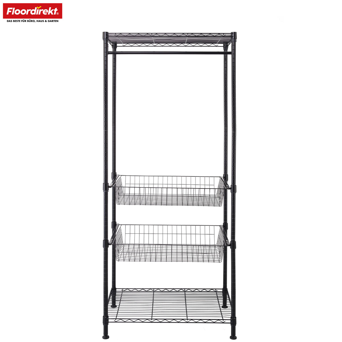 Wardrobe | Harold | Open coat rack with clothes rail & shelves | Sturdy wardrobe for bedrooms, hallways & storage rooms