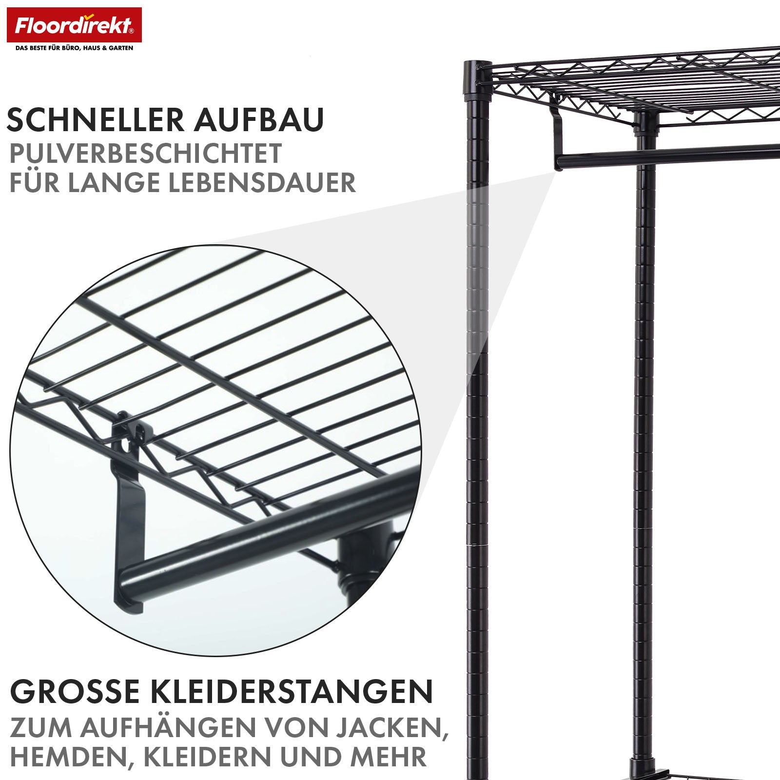 Wardrobe | Harold | Open coat rack with clothes rail & shelves | Sturdy wardrobe for bedrooms, hallways & storage rooms