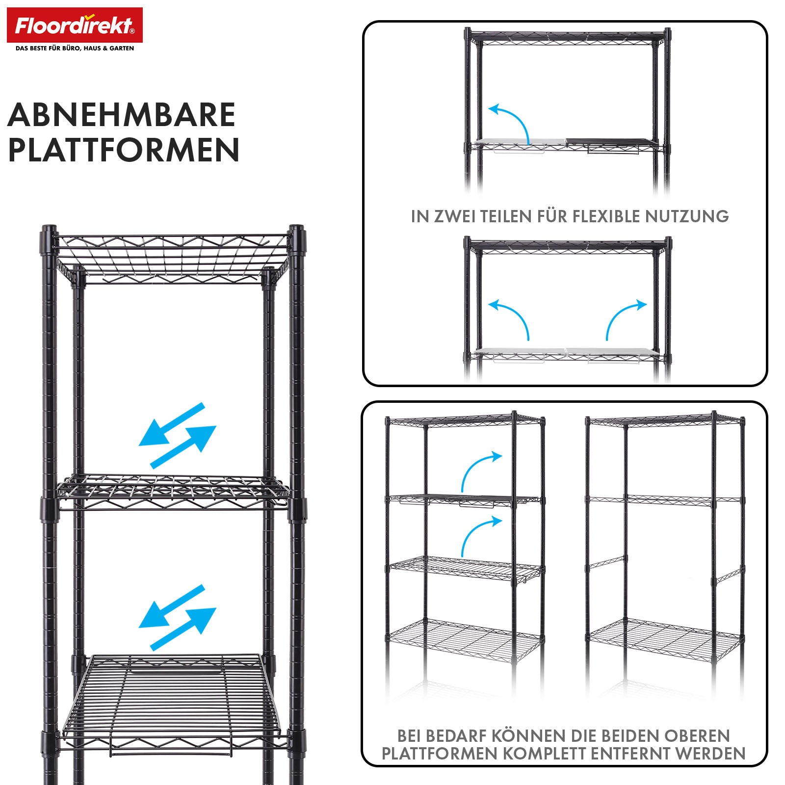 Wire shelving | Taranaki | Open metal shelving made of powder-coated steel with removable shelves