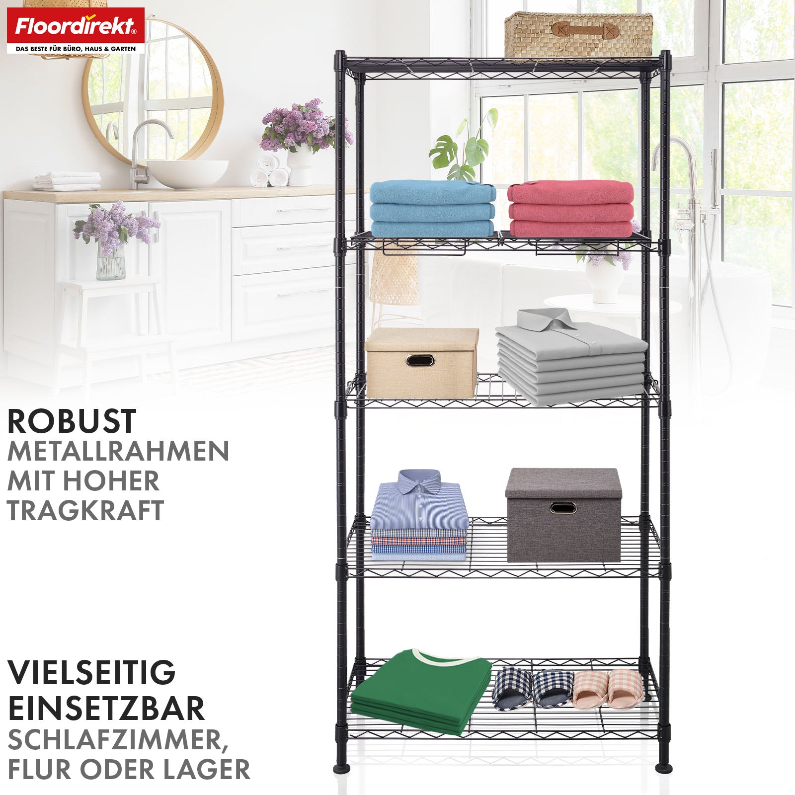 Wire shelving | Taranaki | Open metal shelving made of powder-coated steel with removable shelves