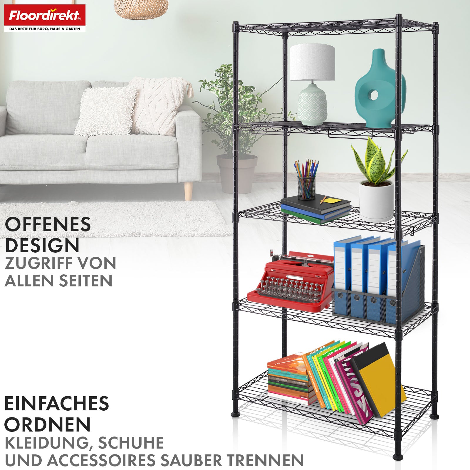 Wire shelving | Taranaki | Open metal shelving made of powder-coated steel with removable shelves