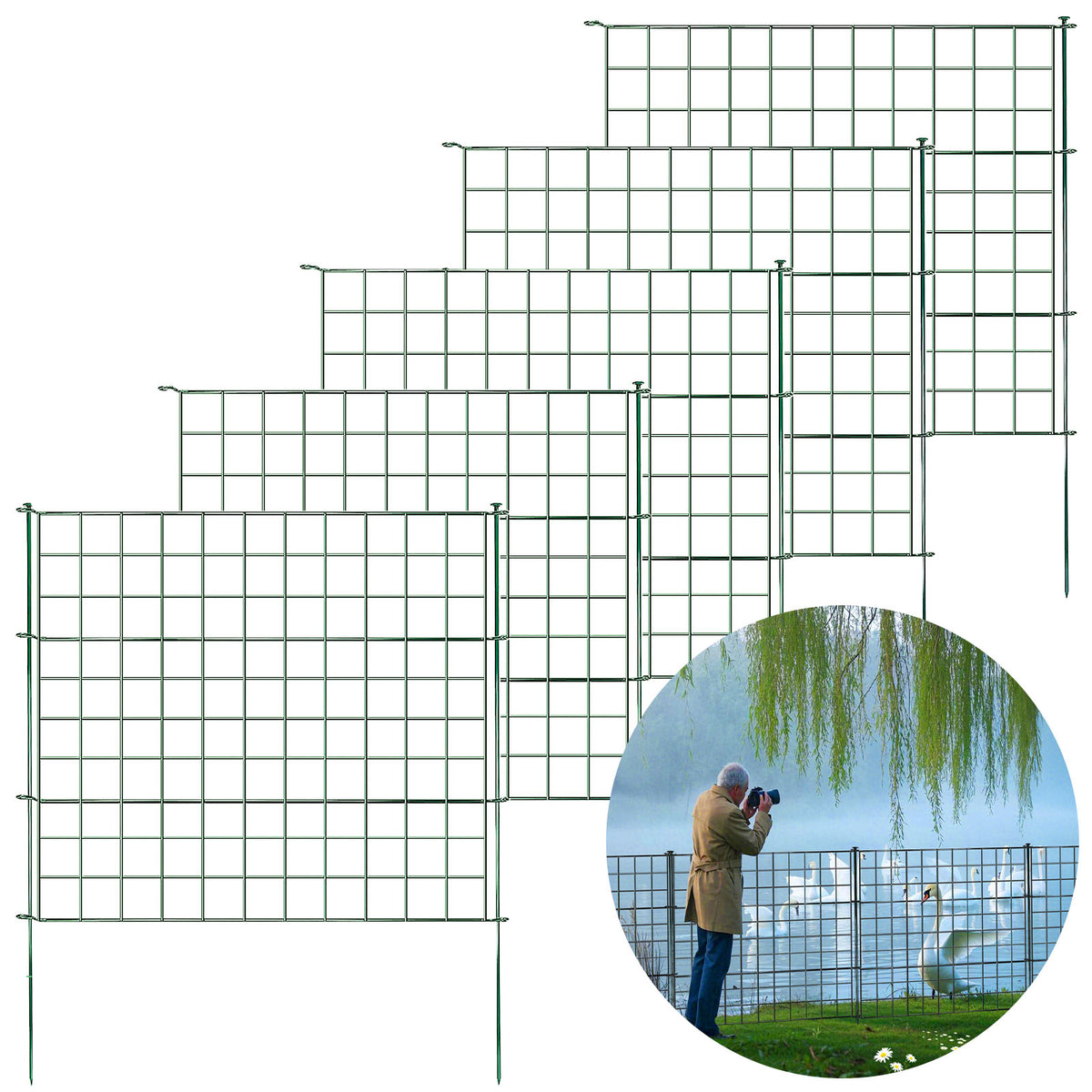 Metal fence | Pablo | 5-piece metal plug-in fence set | Expandable for garden, pond & animals