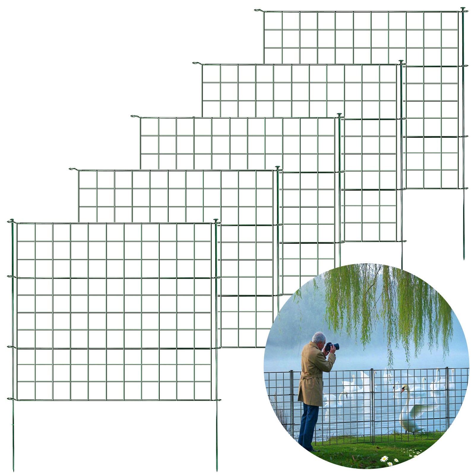 Metal fence | Pablo | 5-piece metal plug-in fence set | Expandable for garden, pond & animals