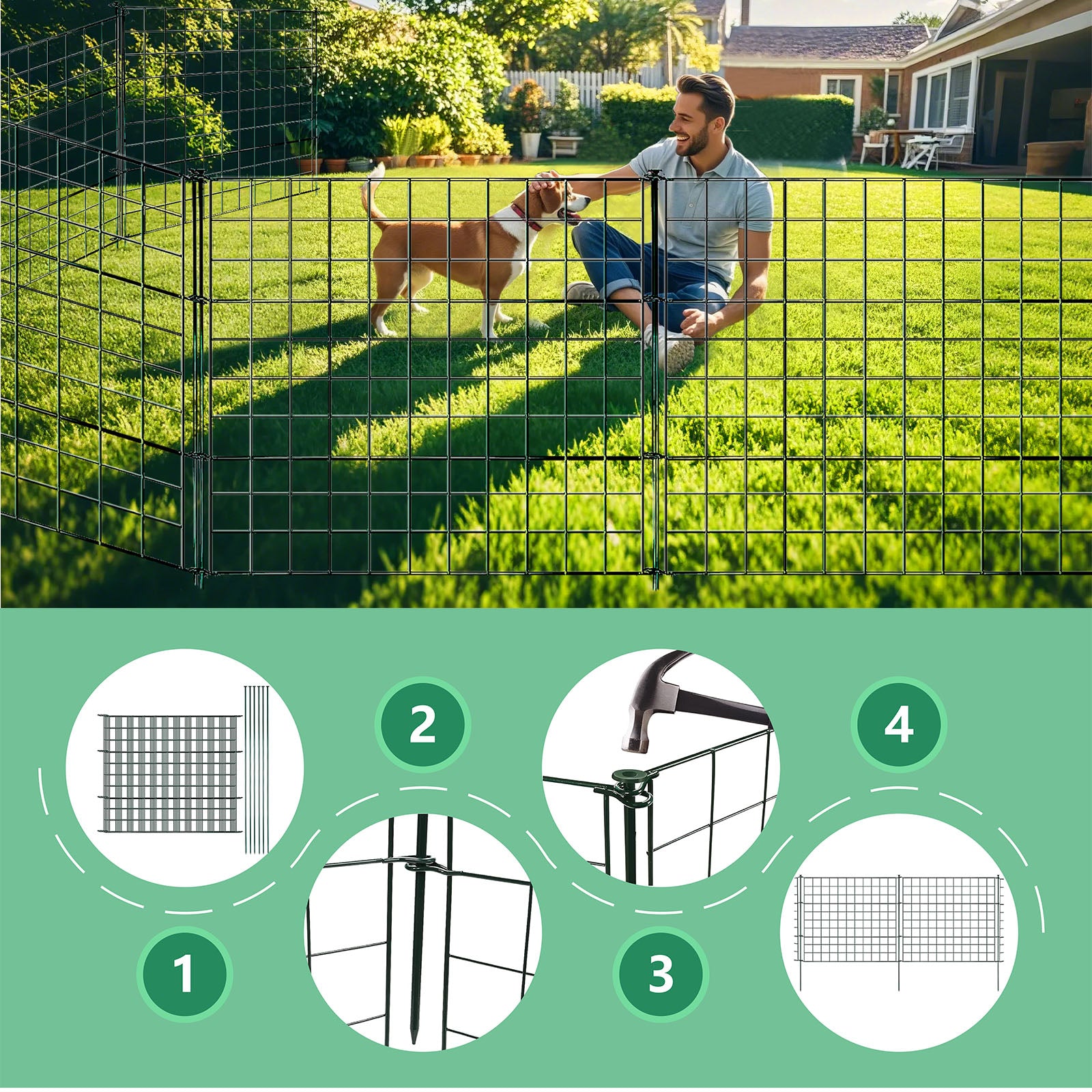 Metal fence | Pablo | 5-piece metal plug-in fence set | Expandable for garden, pond & animals