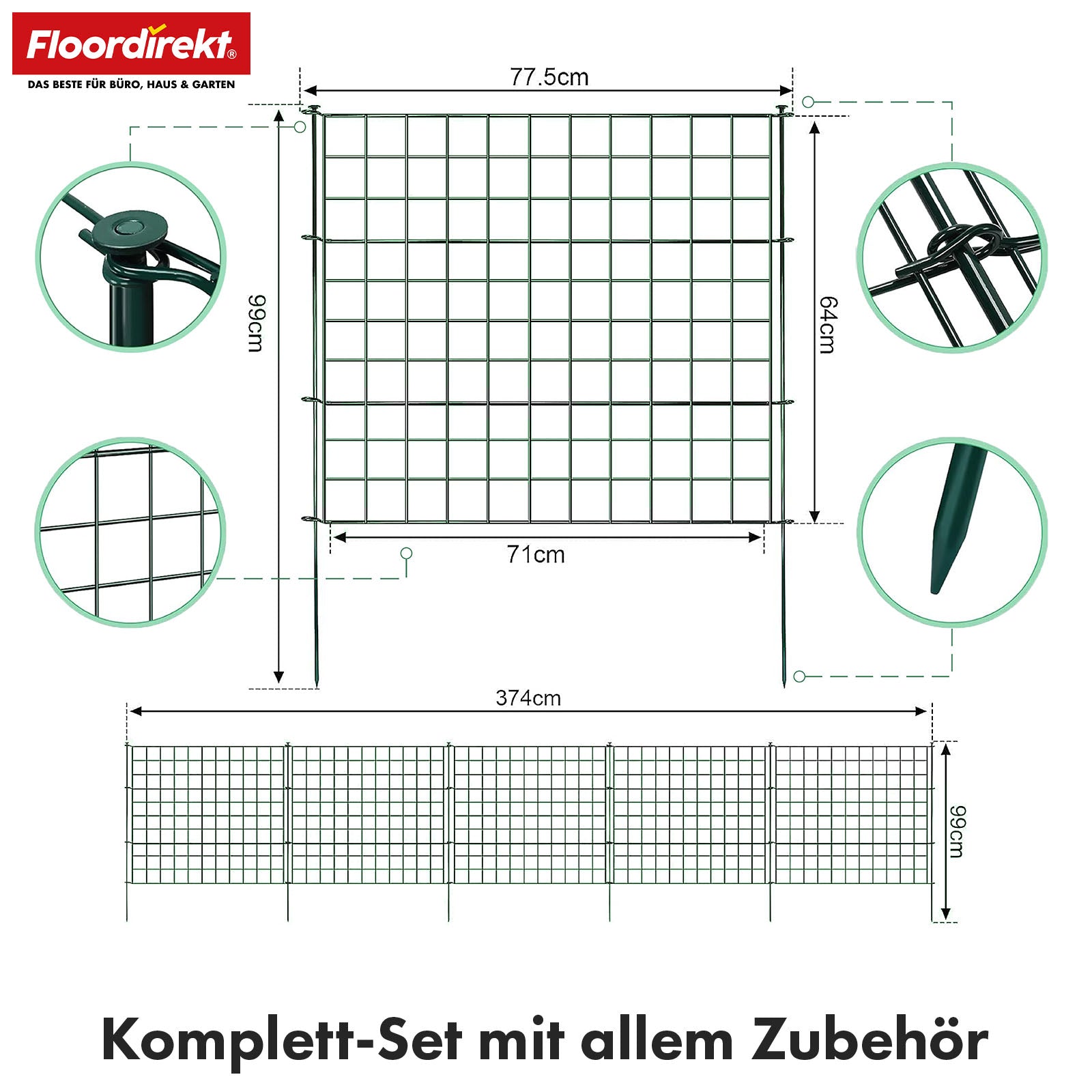 Metal fence | Pablo | 5-piece metal plug-in fence set | Expandable for garden, pond & animals