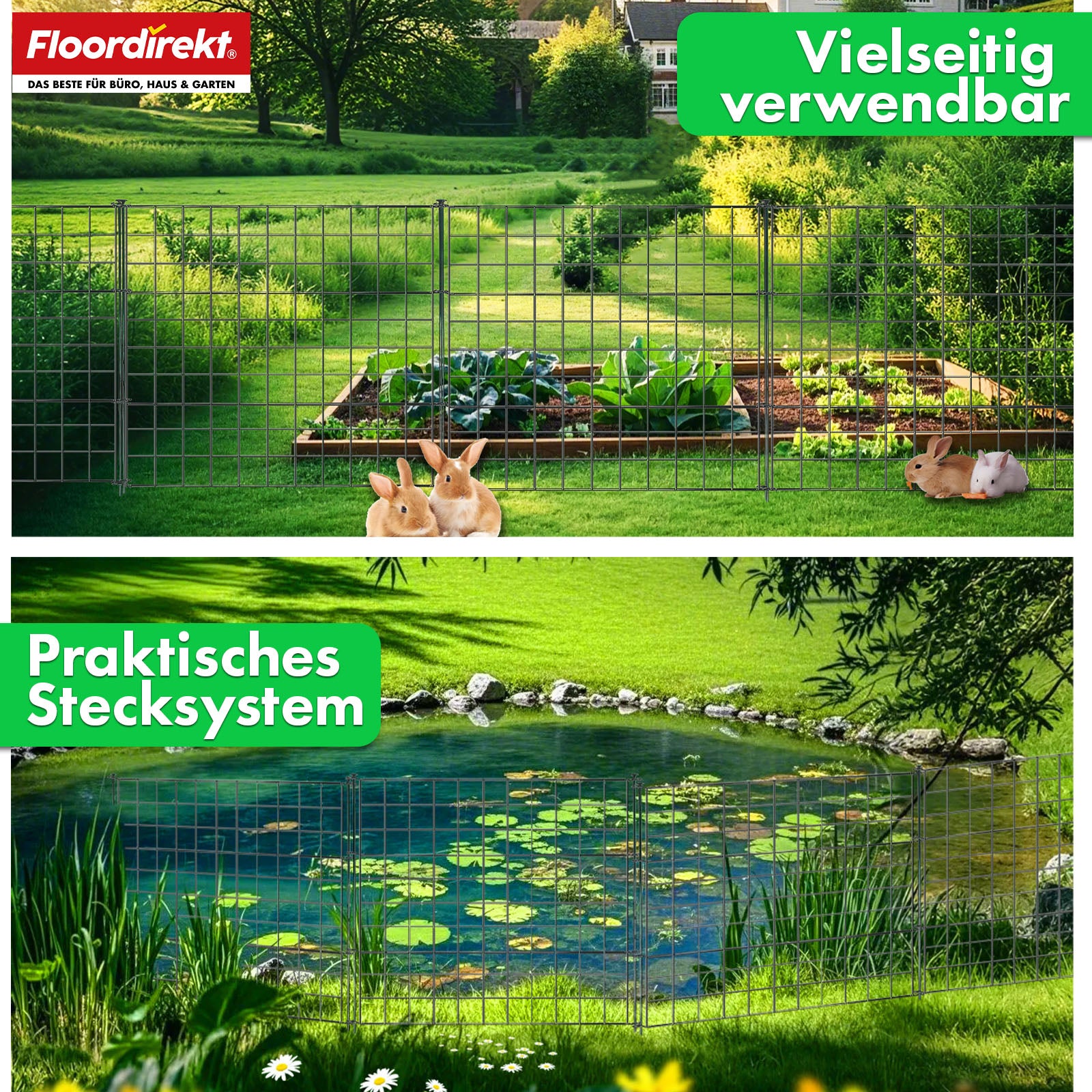 Metal fence | Pablo | 5-piece metal plug-in fence set | Expandable for garden, pond & animals