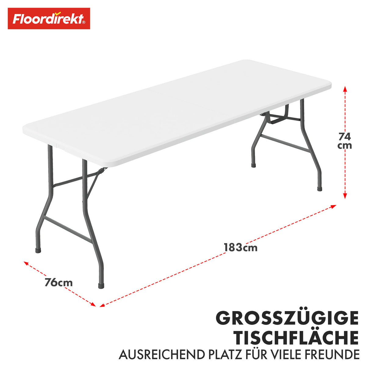Folding table | Akita | Durable and weatherproof table for home, garden and camping | 183 x 76 cm