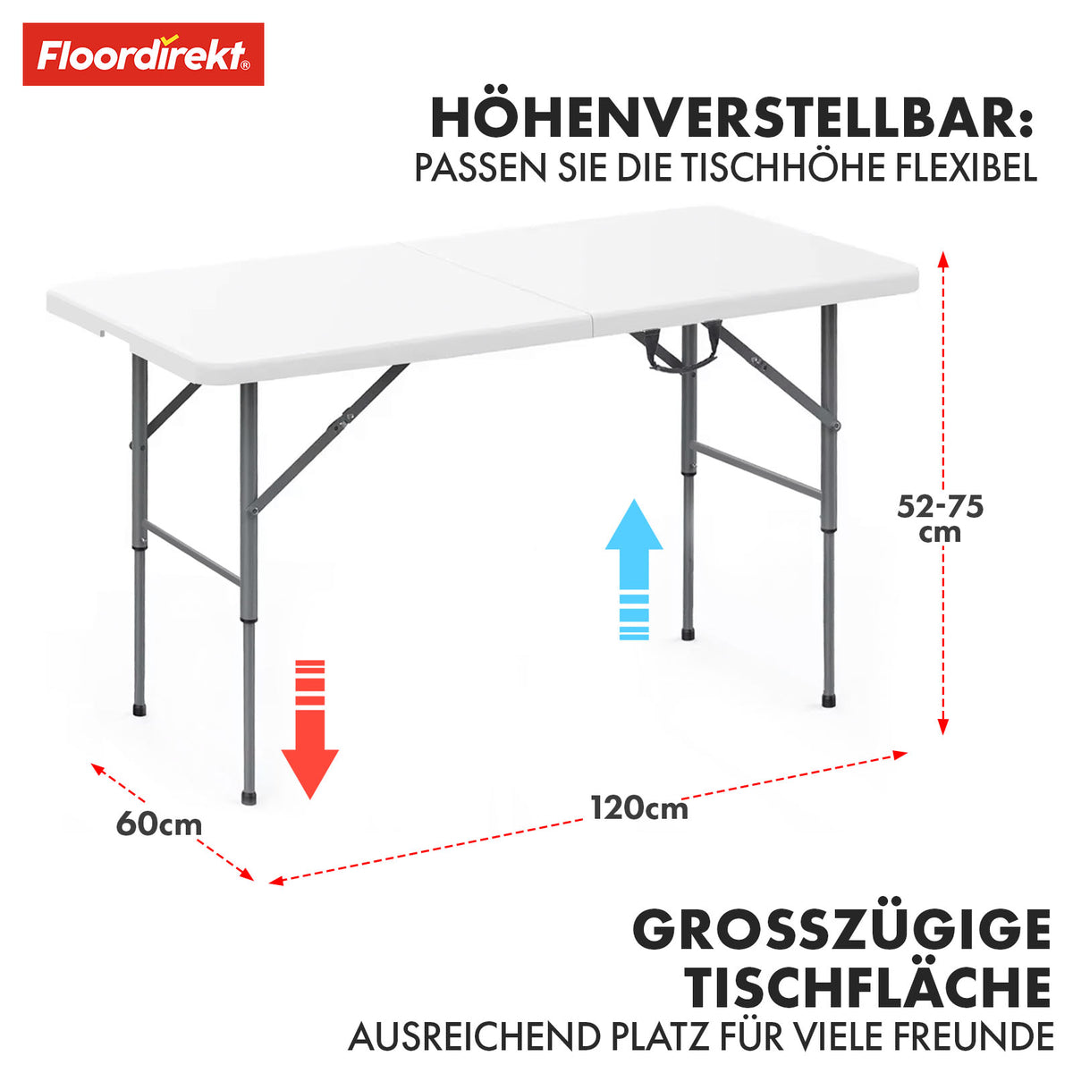 Folding table | Fukui | Weatherproof, stable and mobile for indoor and outdoor use | 120 x 60 cm