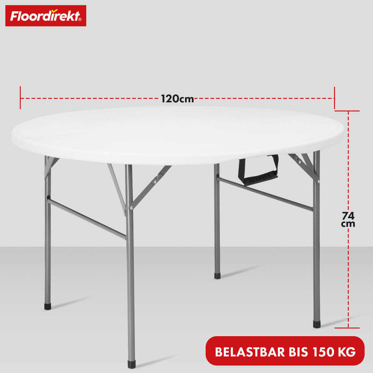 Folding table | Shiga | Round white garden table | Foldable with carrying handle | 120 cm diameter