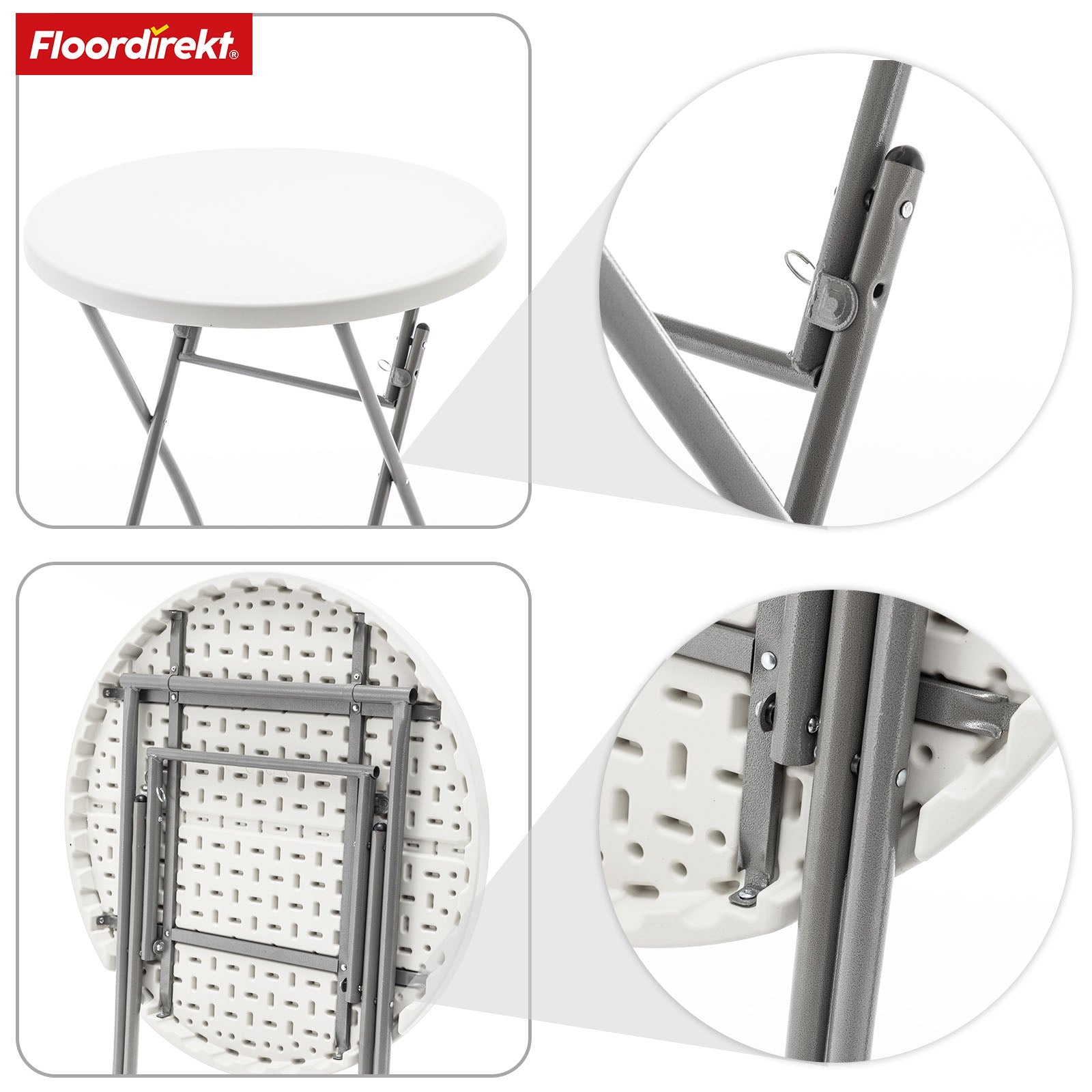 Folding table | Nagano | Round white foldable garden table | 80 cm diameter