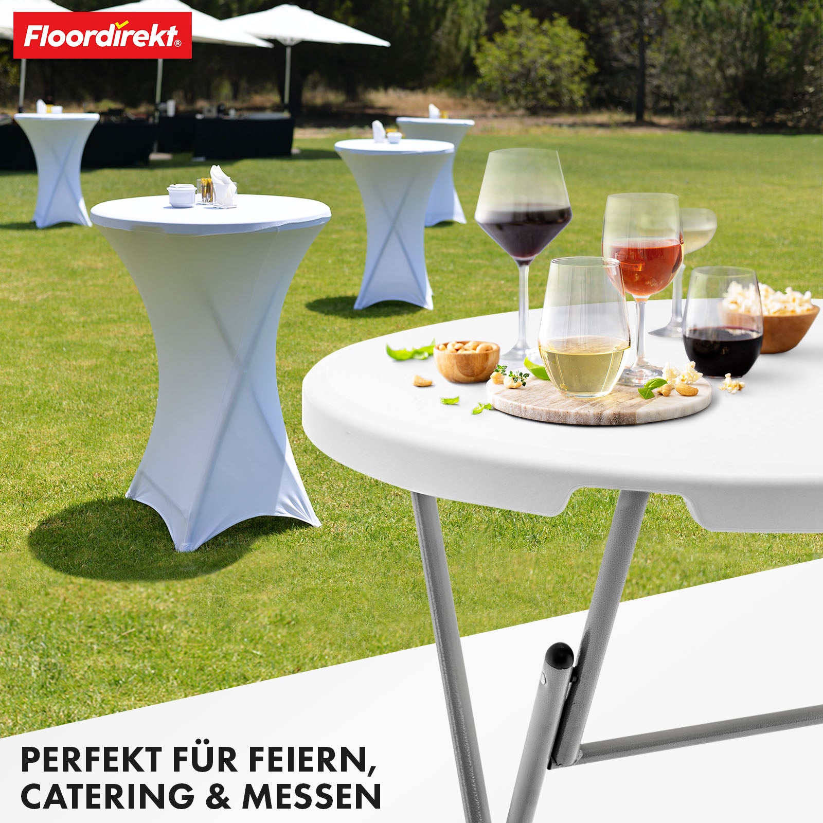 Folding table | Nagano | Round white foldable garden table | 80 cm diameter