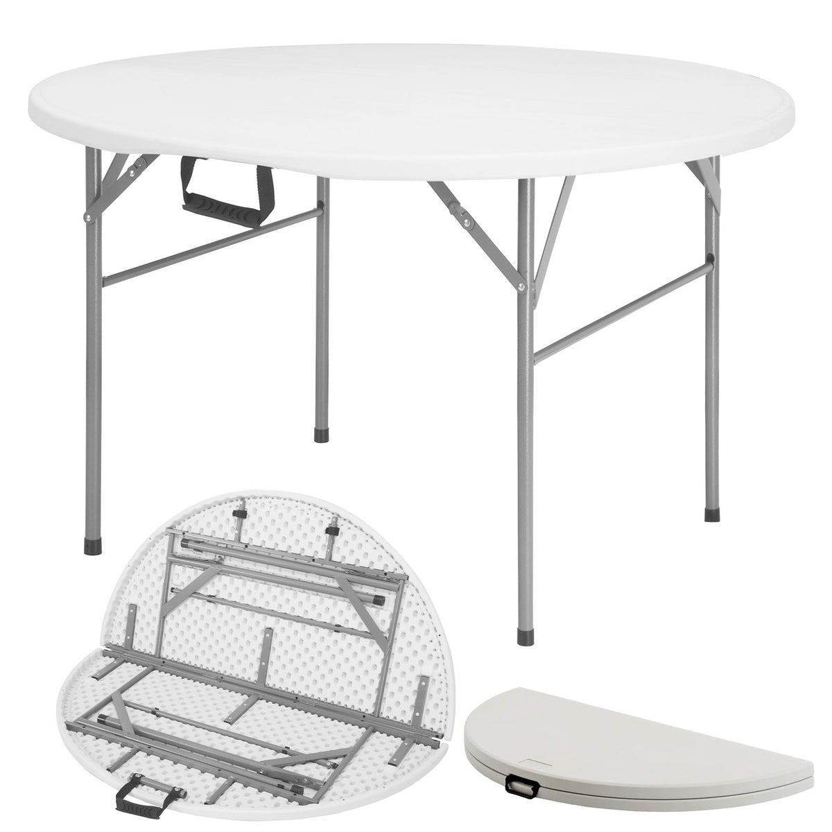 Folding table | Shiga | Round white garden table | Foldable with carrying handle | 120 cm diameter