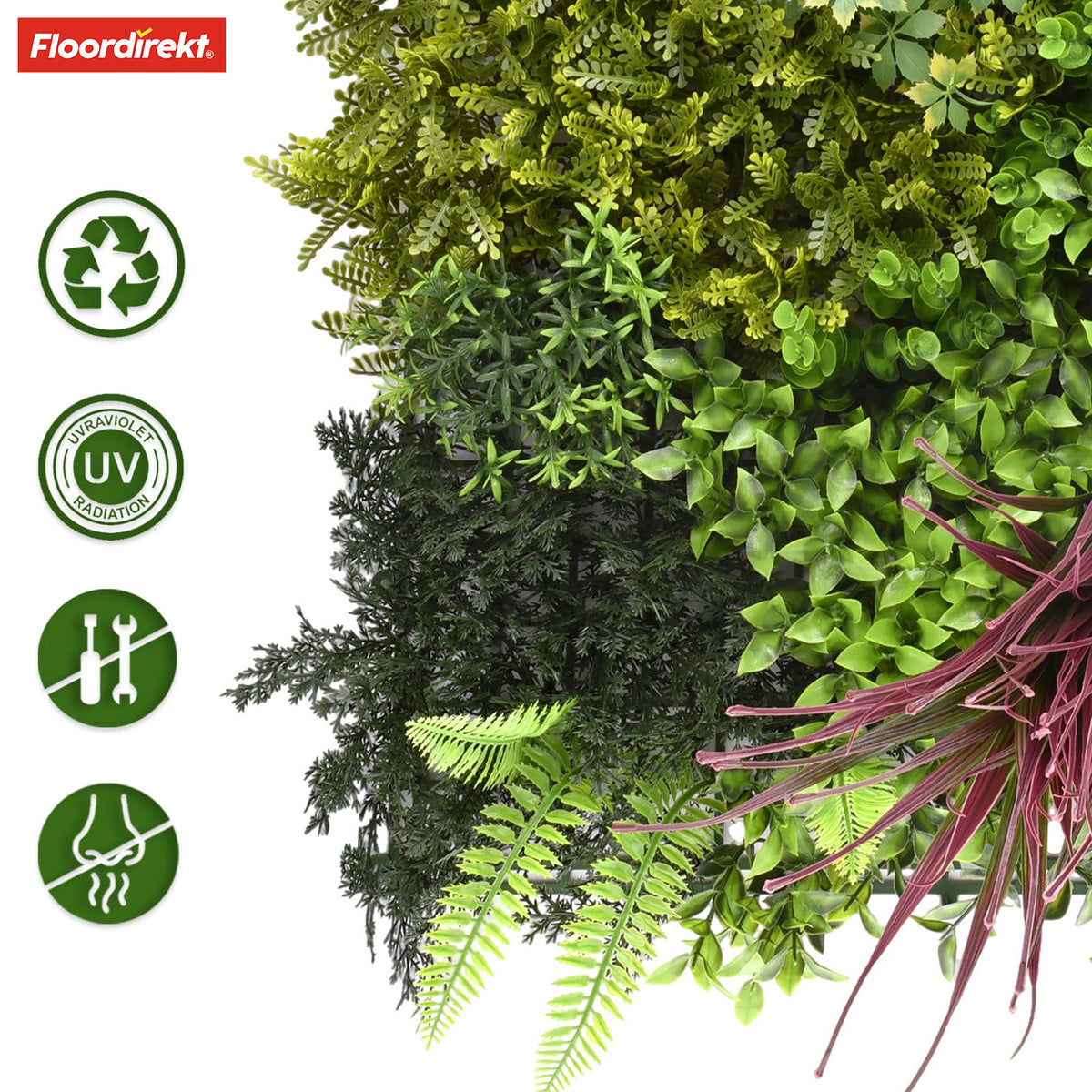 Plant wall | Heaven Blue | Versatile wall design with green and purple accents for a stylish ambience | 50 x 50 cm