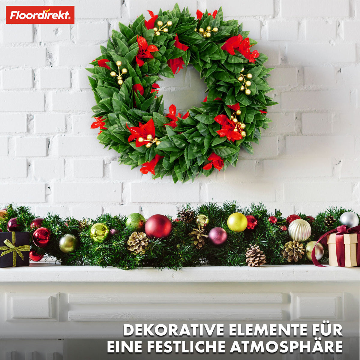 Christmas wreath | Photinia | Decorative wreath made from Photinia leaves and festive elements for your Christmas decorations