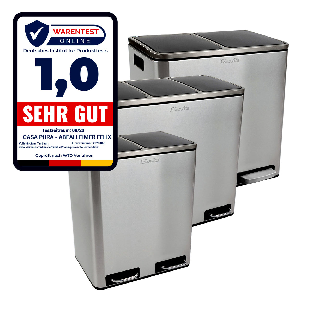 Waste Bin | Felix | Stainless Steel | Separation System | With Closing Damper