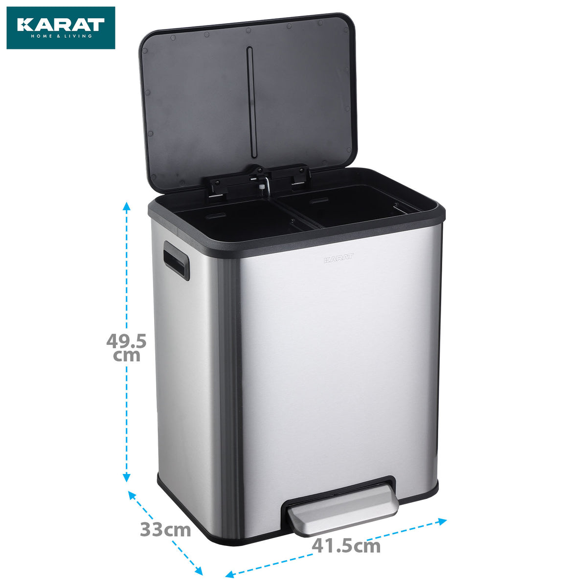 Waste bin | Jack | 30 L capacity | 2-way waste separation | soft-close & pedal | stainless steel or black