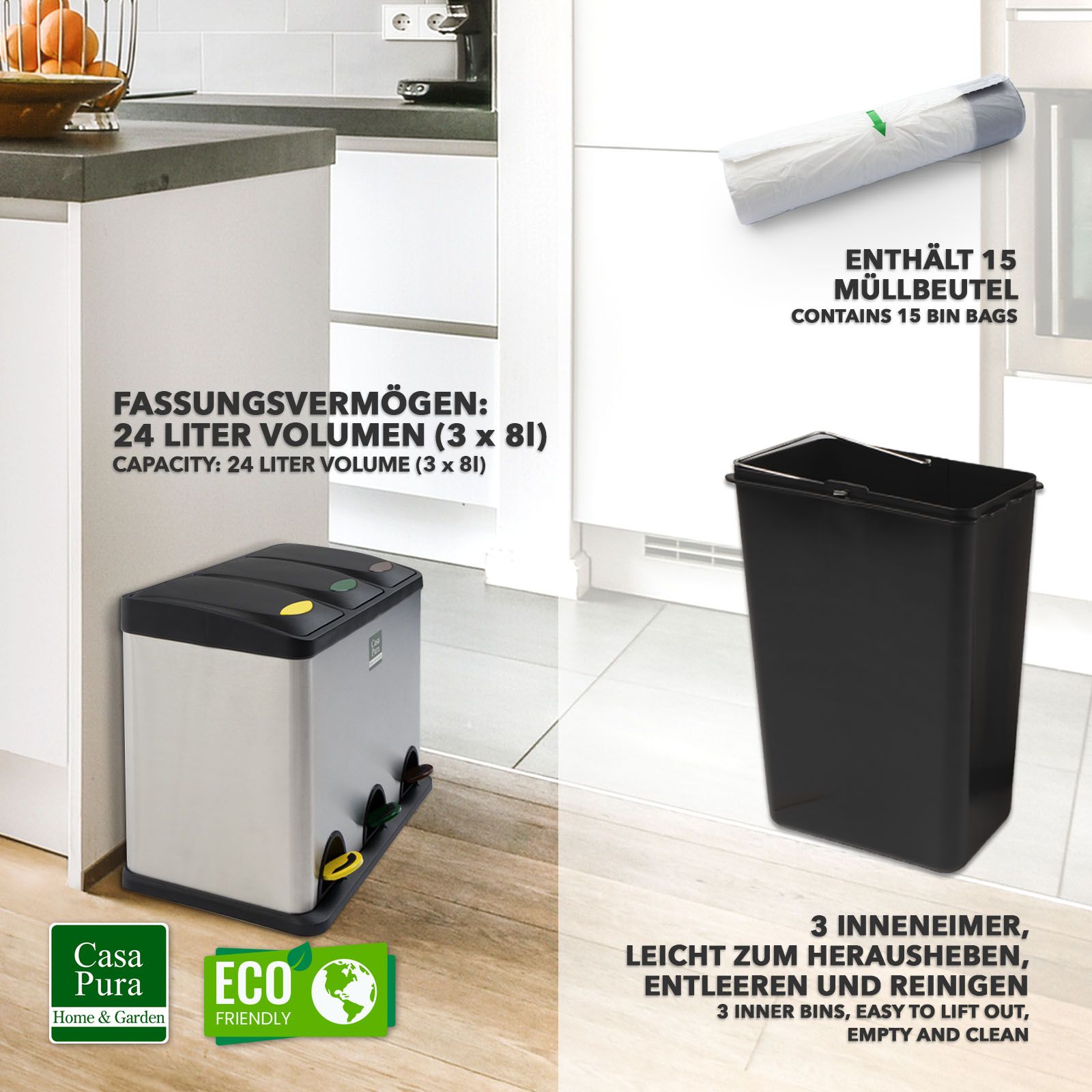 A1_fd-31021 | 3 x 8 liters - 24 liters (Incl. garbage bags)
