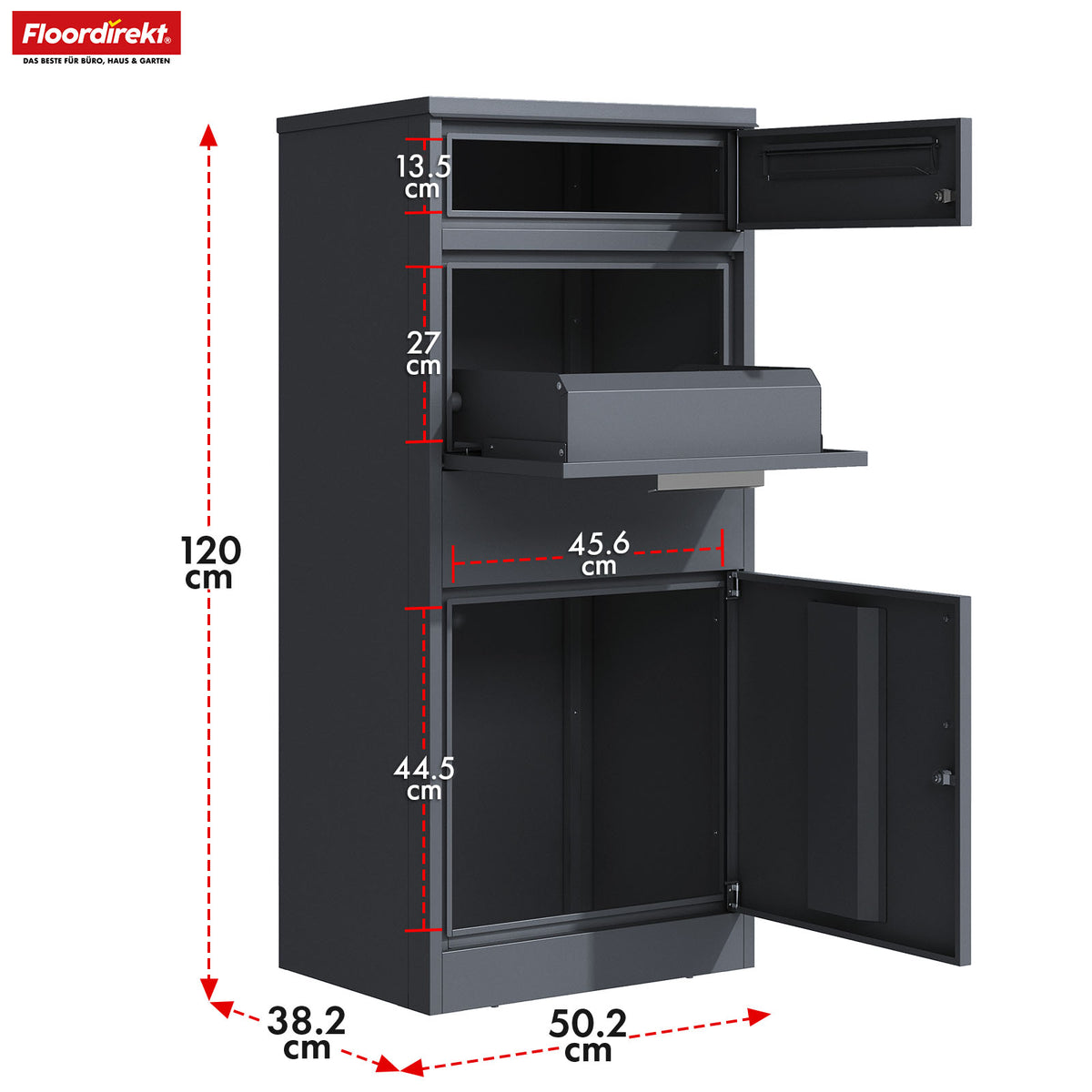 Parcel box with letterbox | Francois | Waterproof steel parcel letterbox, lockable & free-standing in anthracite