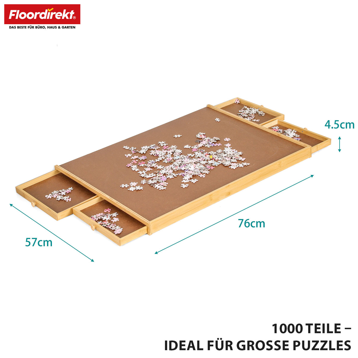 Puzzle table | Yukon | Compact puzzle base with drawers made of bamboo & MDF | For up to 1000 pieces