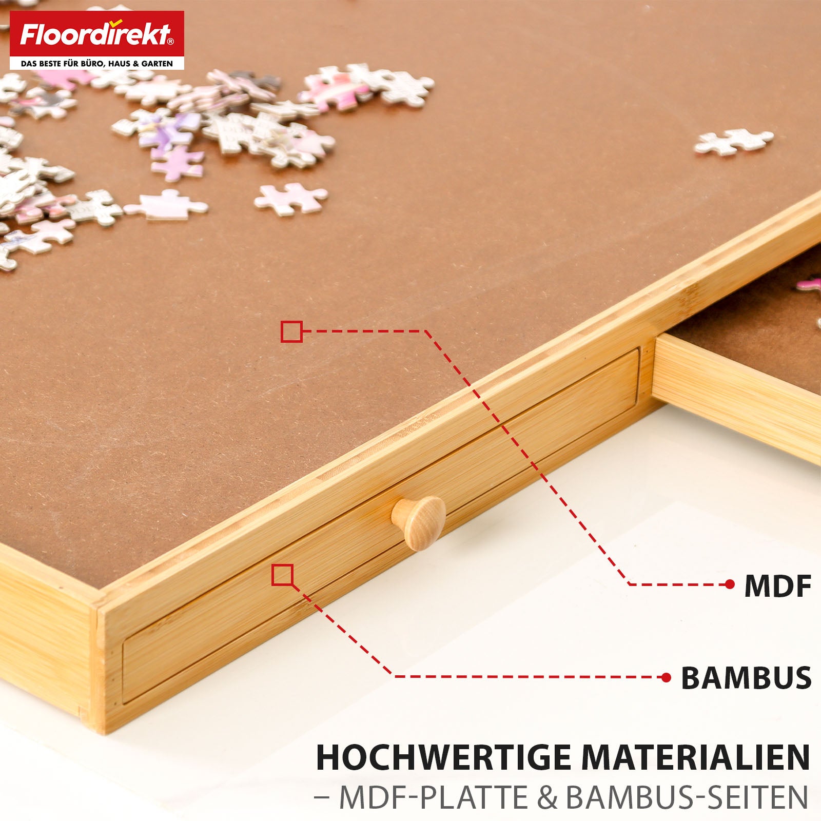 Puzzle table | Yukon | Compact puzzle base with drawers made of bamboo & MDF | For up to 1000 pieces