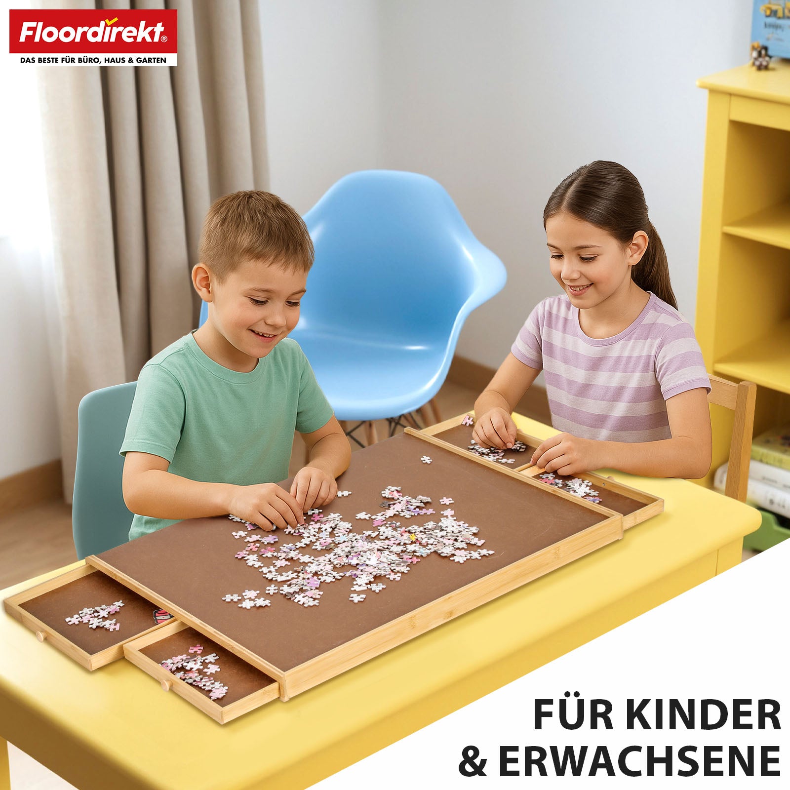 Puzzle table | Yukon | Compact puzzle base with drawers made of bamboo & MDF | For up to 1000 pieces