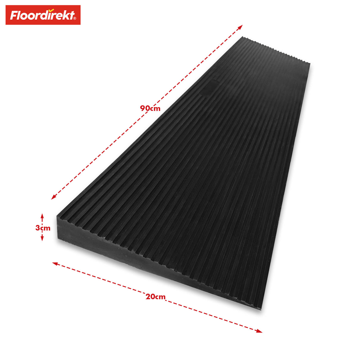 Threshold ramp | Andes | Wheelchair ramp made of recycled rubber, non-slip and barrier-free, for indoor and outdoor use | 90 x 20 x 3 cm