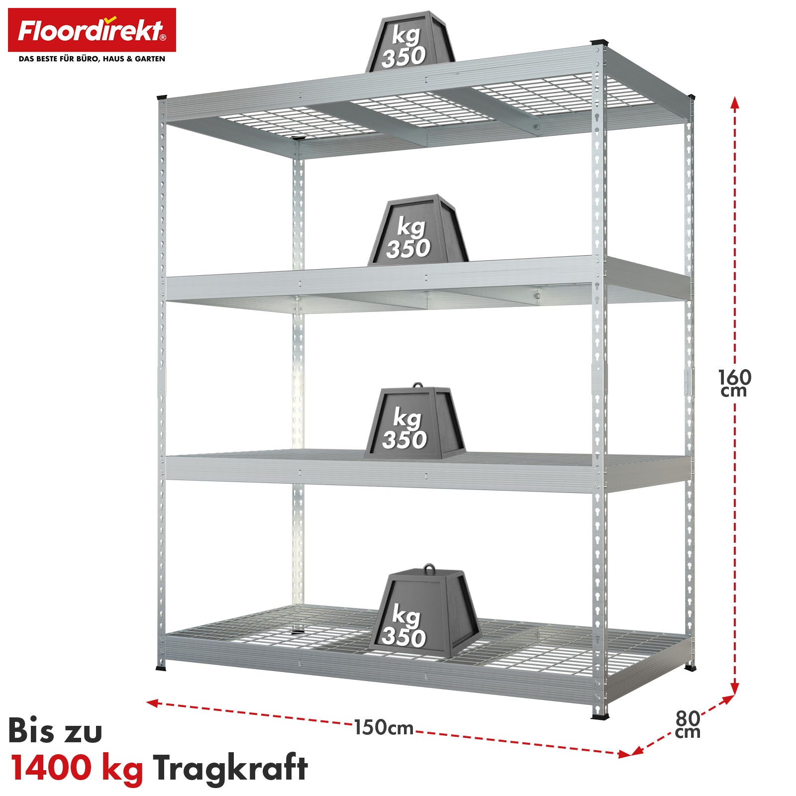 Heavy-duty shelving | Yukon Rivet | Steel shelving with mesh shelves | 250-350 kg load capacity per shelf | Various sizes & colours