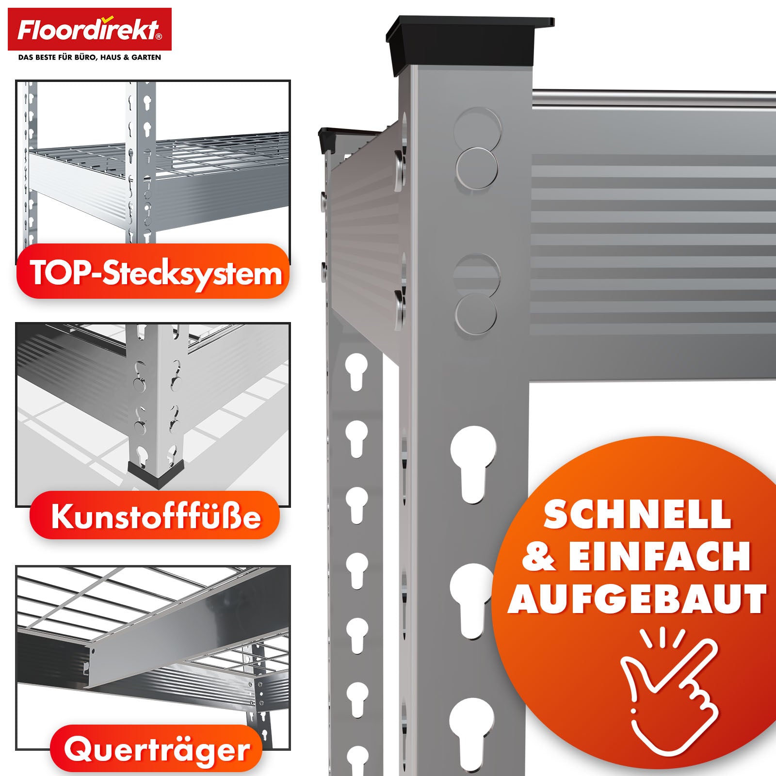 Heavy-duty shelving | Yukon Rivet | Steel shelving with mesh shelves | 250-350 kg load capacity per shelf | Various sizes & colours