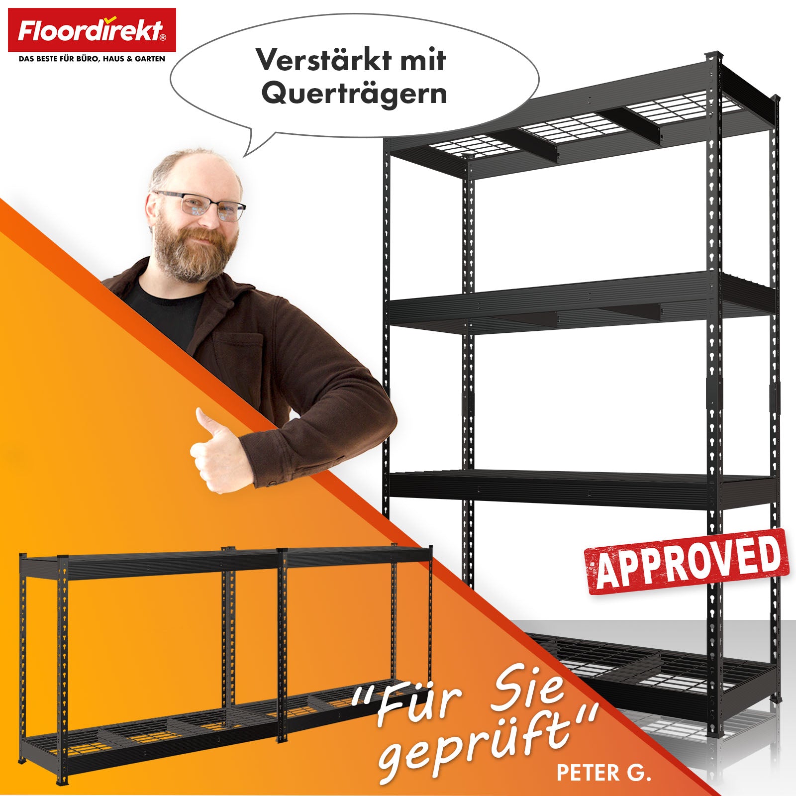 Heavy-duty shelving | Yukon Rivet | Steel shelving with mesh shelves | 250-350 kg load capacity per shelf | Various sizes & colours