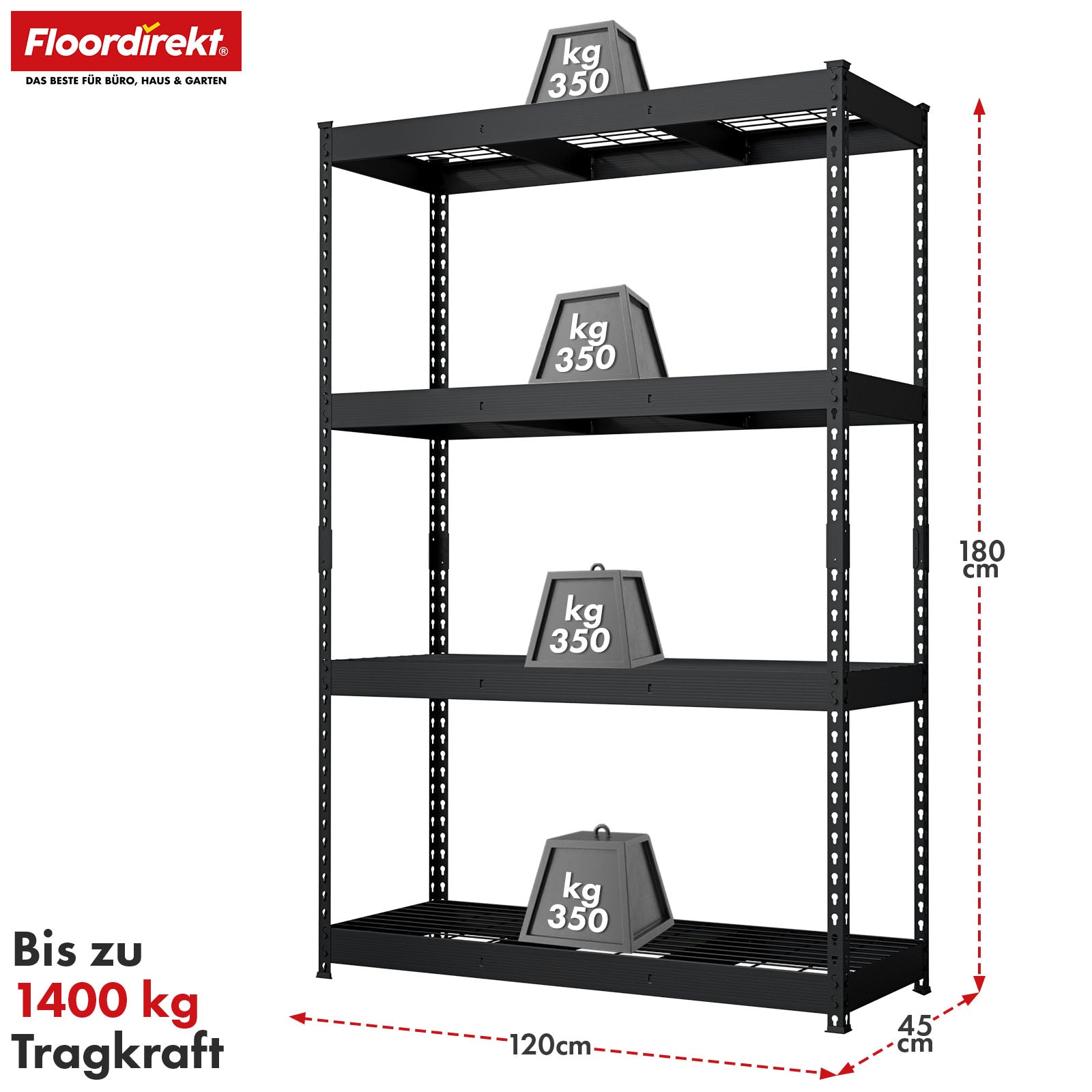 Heavy-duty shelving | Yukon Rivet | Steel shelving with mesh shelves | 250-350 kg load capacity per shelf | Various sizes & colours