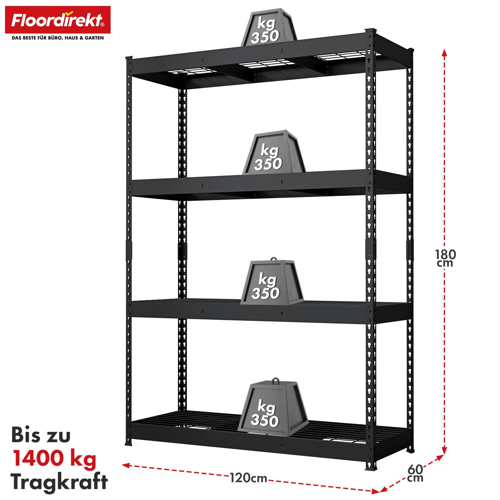 Heavy-duty shelving | Yukon Rivet | Steel shelving with mesh shelves | 250-350 kg load capacity per shelf | Various sizes & colours