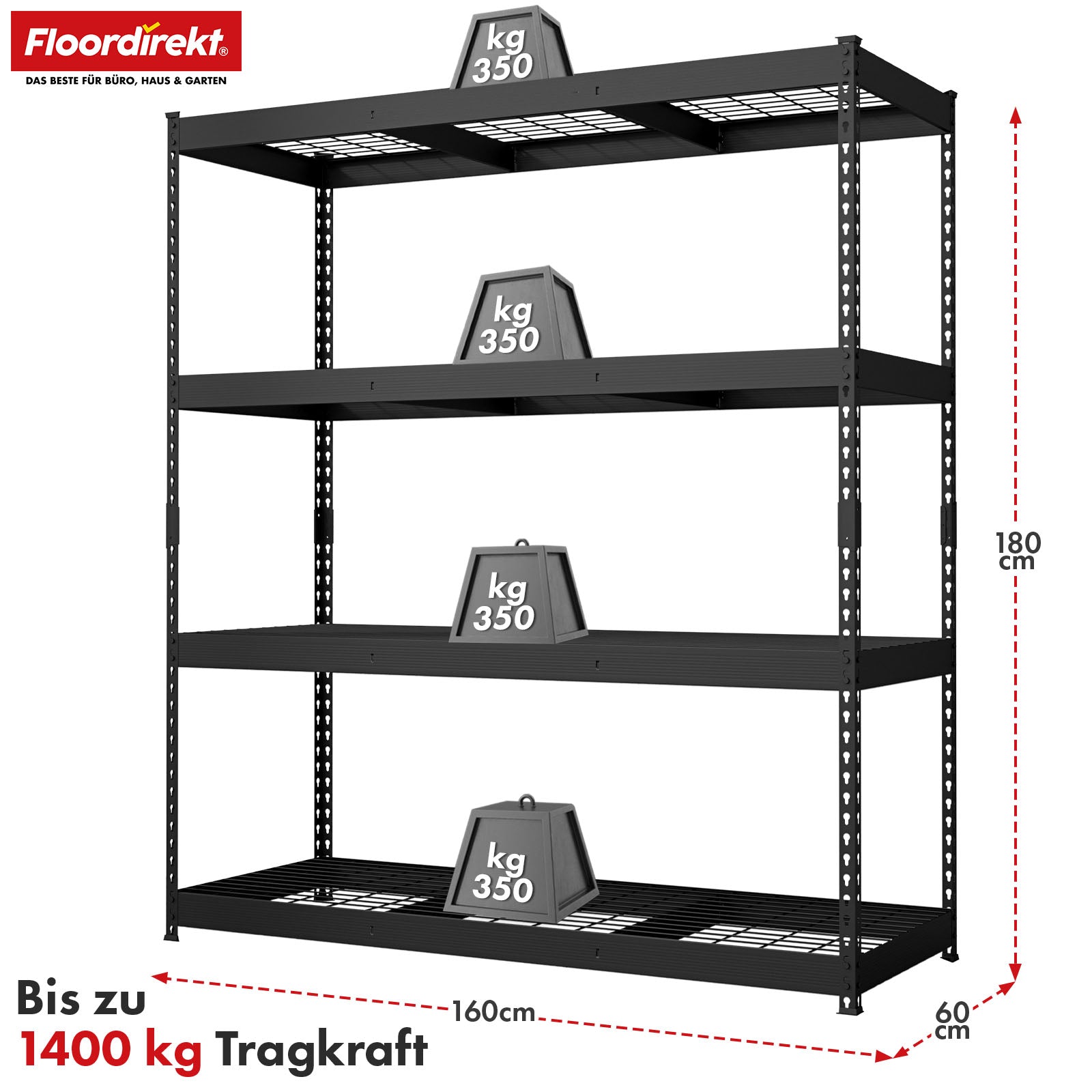 Heavy-duty shelving | Yukon Rivet | Steel shelving with mesh shelves | 250-350 kg load capacity per shelf | Various sizes & colours