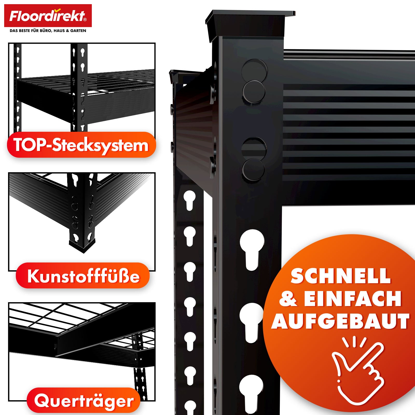 Heavy-duty shelving | Yukon Rivet | Steel shelving with mesh shelves | 250-350 kg load capacity per shelf | Various sizes & colours