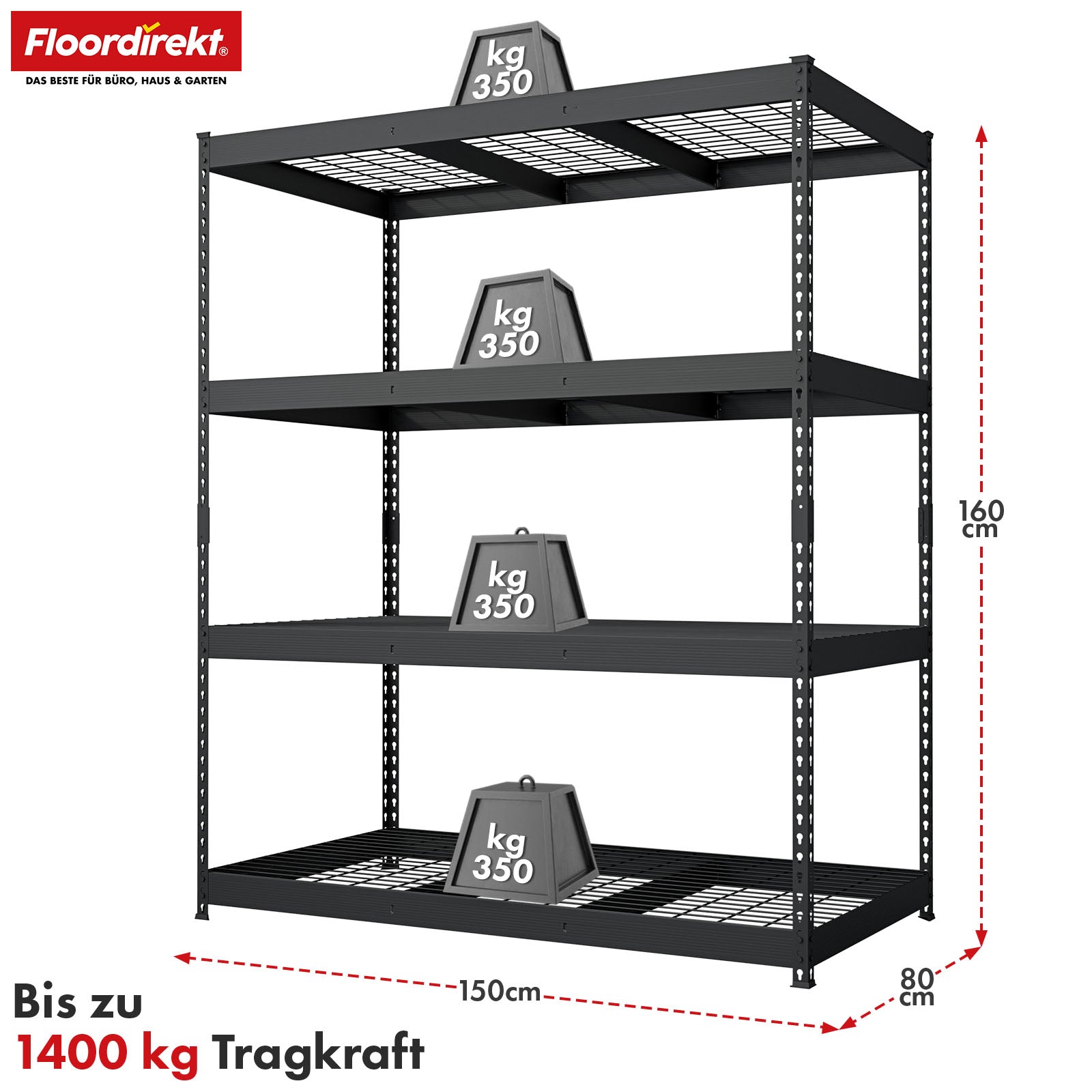 Heavy-duty shelving | Yukon Rivet | Steel shelving with mesh shelves | 250-350 kg load capacity per shelf | Various sizes & colours