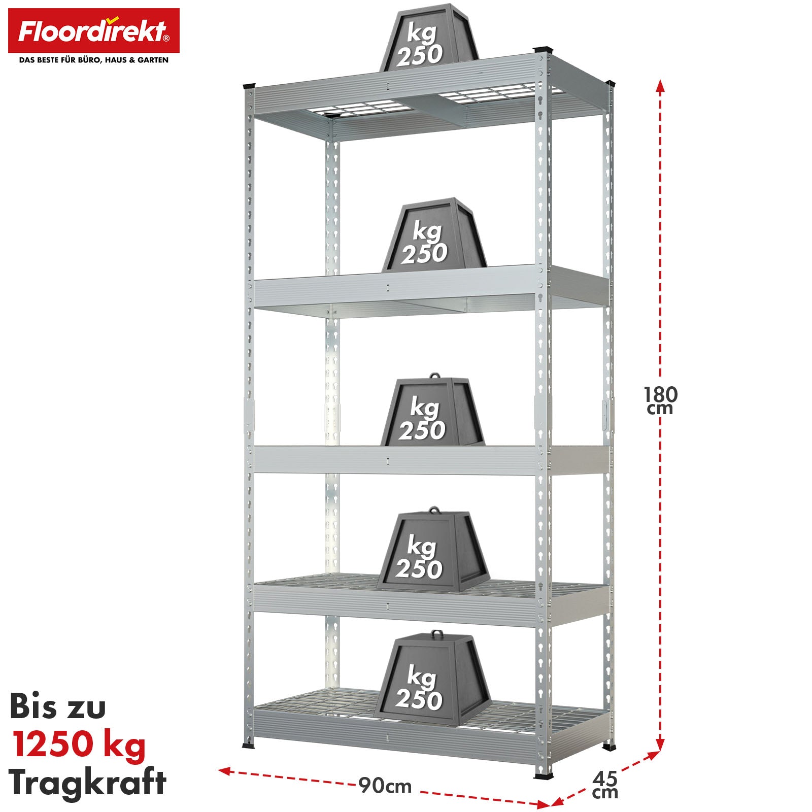 Heavy-duty shelving | Yukon Rivet | Steel shelving with mesh shelves | 250-350 kg load capacity per shelf | Various sizes & colours