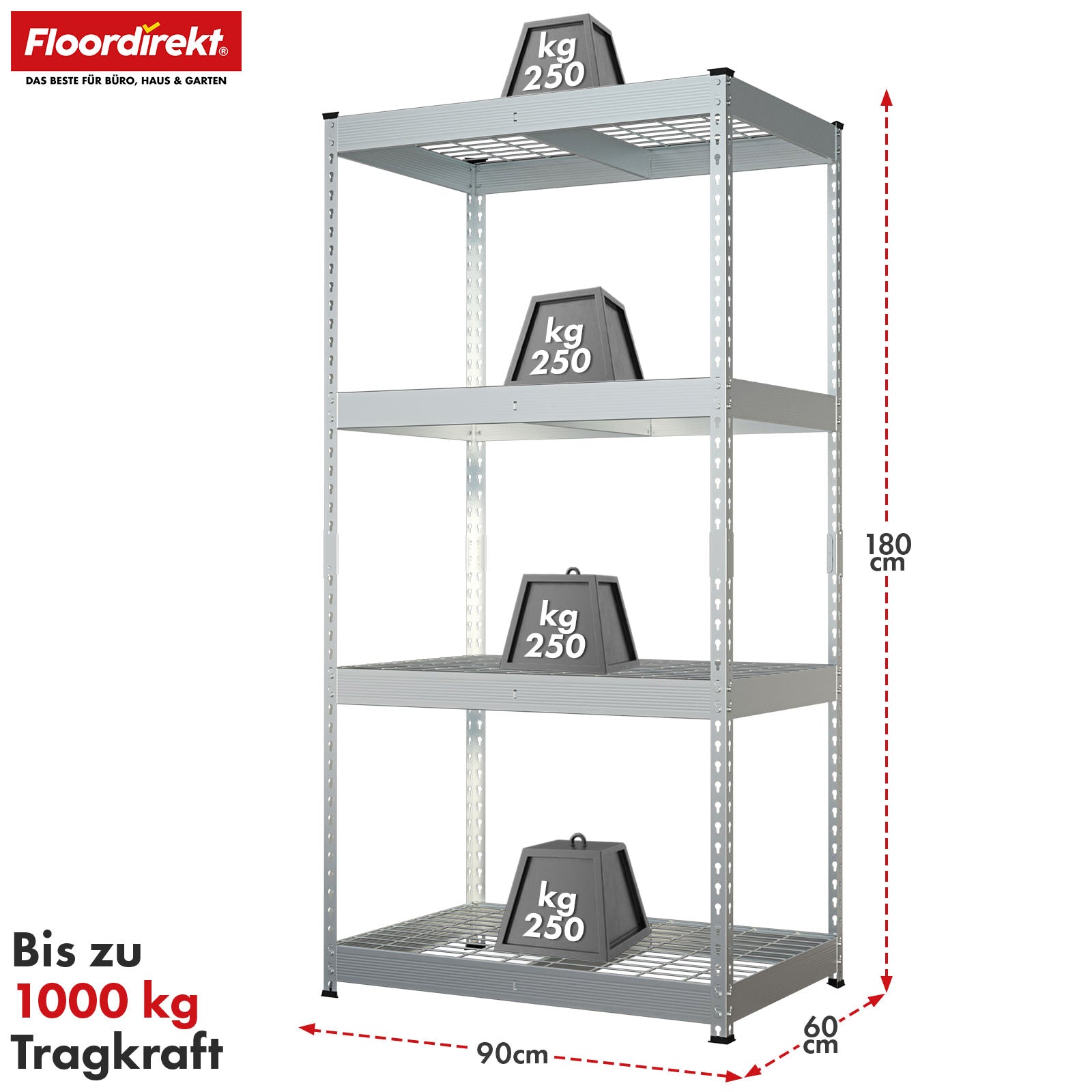 Heavy-duty shelving | Yukon Rivet | Steel shelving with mesh shelves | 250-350 kg load capacity per shelf | Various sizes & colours