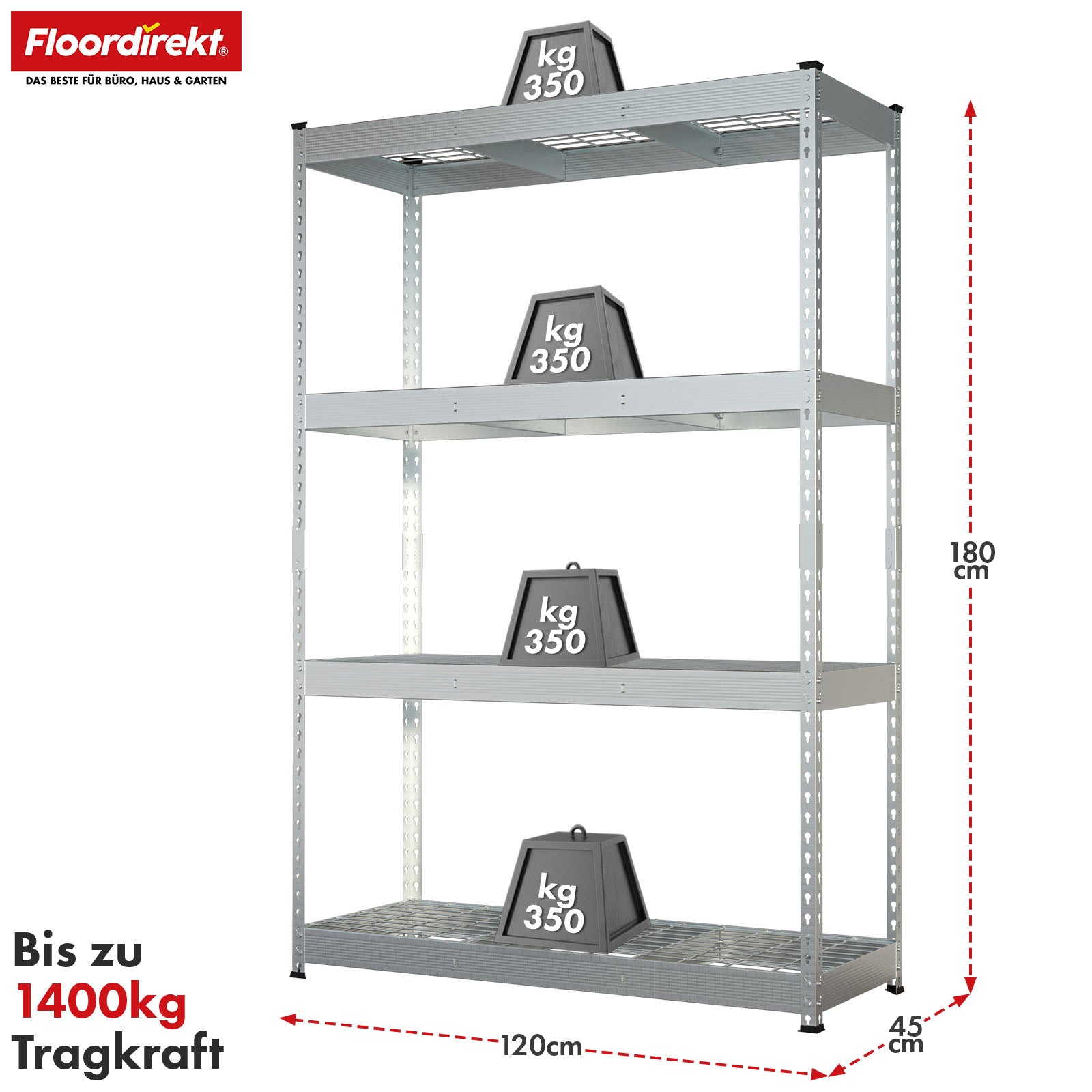 Heavy-duty shelving | Yukon Rivet | Steel shelving with mesh shelves | 250-350 kg load capacity per shelf | Various sizes & colours