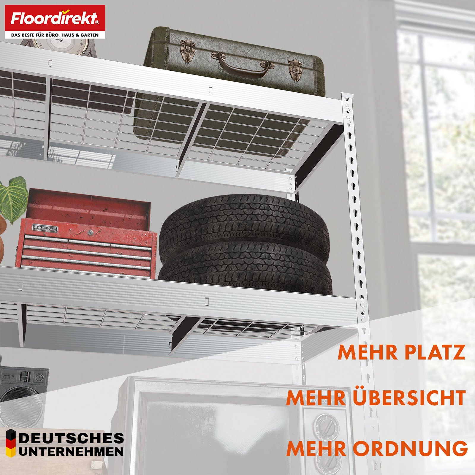 Heavy-duty shelving | Yukon Rivet | Steel shelving with mesh shelves | 250-350 kg load capacity per shelf | Various sizes & colours